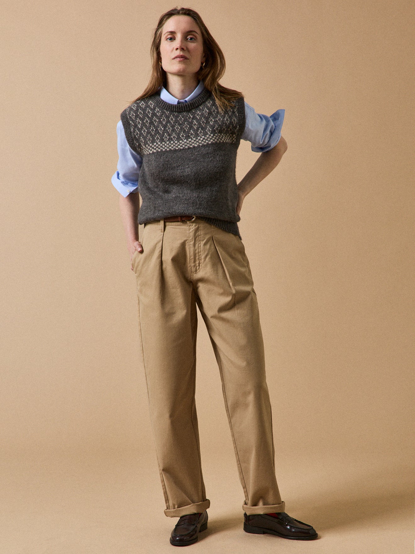 Women's sleeveless jacquard sweater in a mohair blend