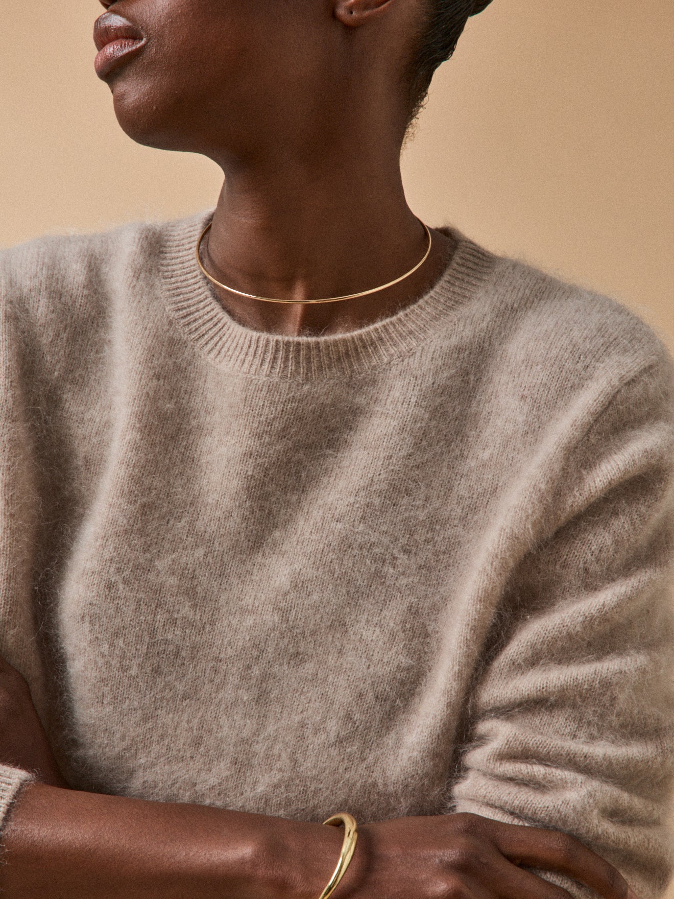 Pull col rond laine brossée femme