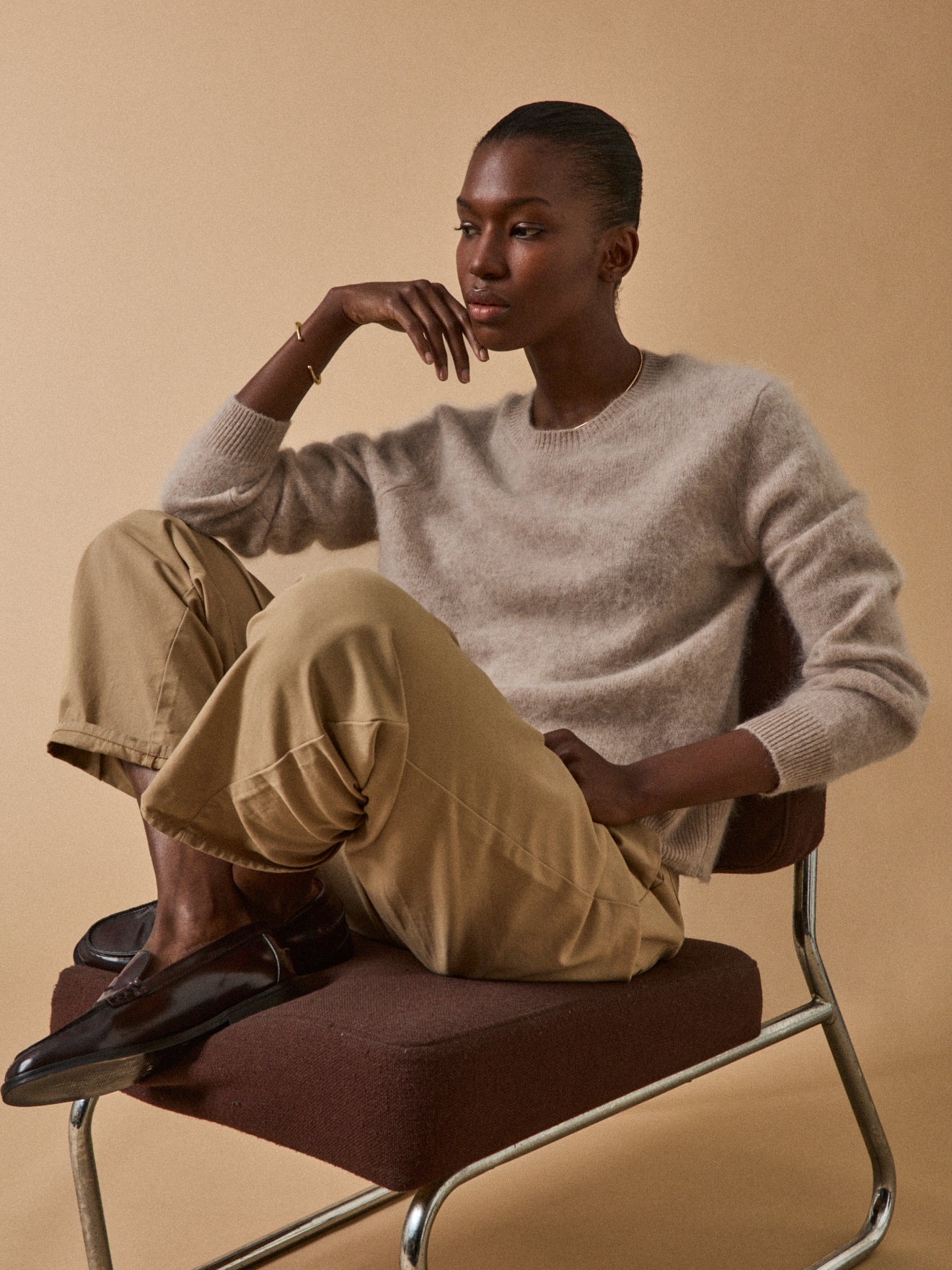 Pull col rond laine brossée femme