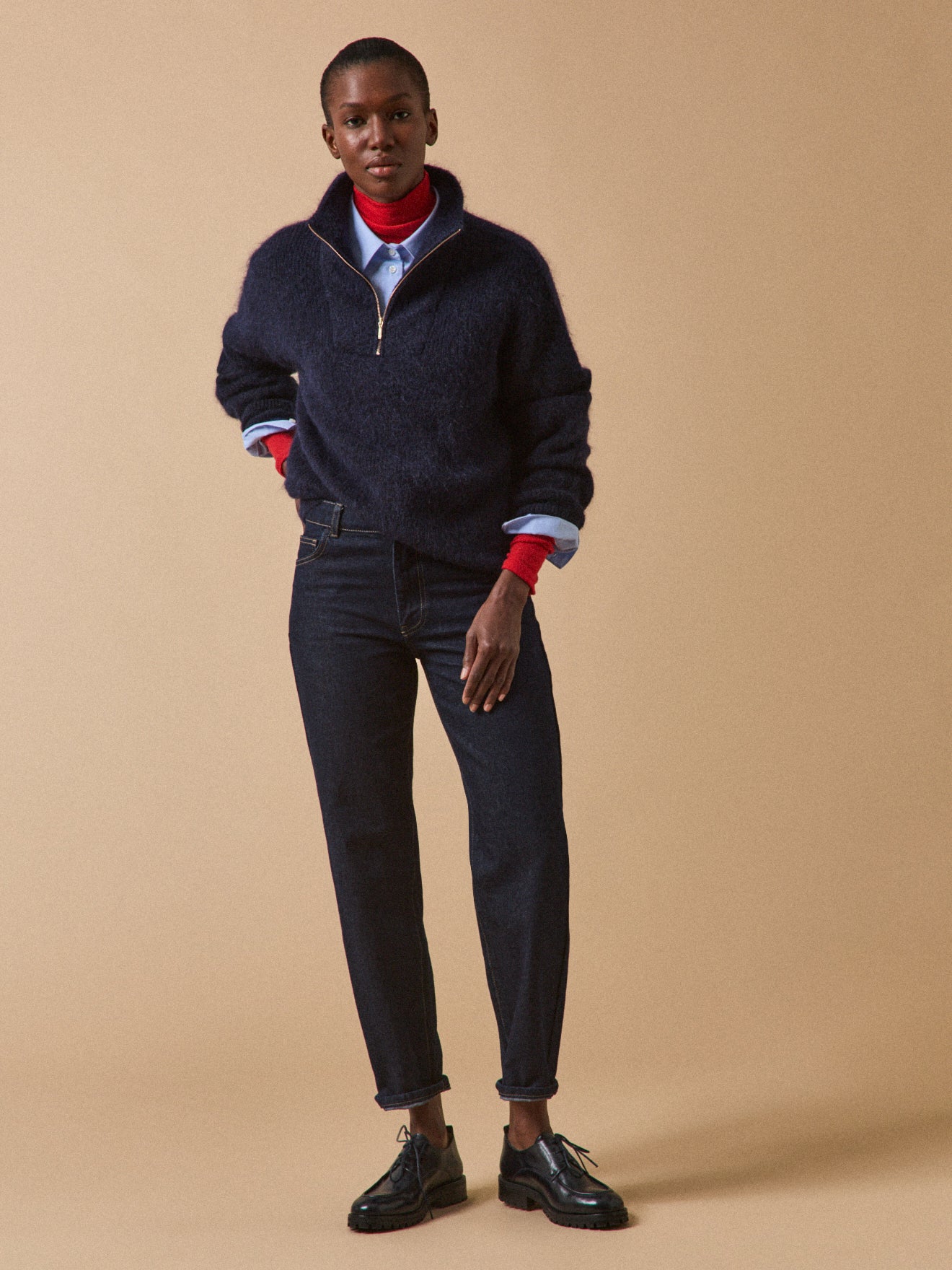 Pull col camionneur femme avec laine et mohair