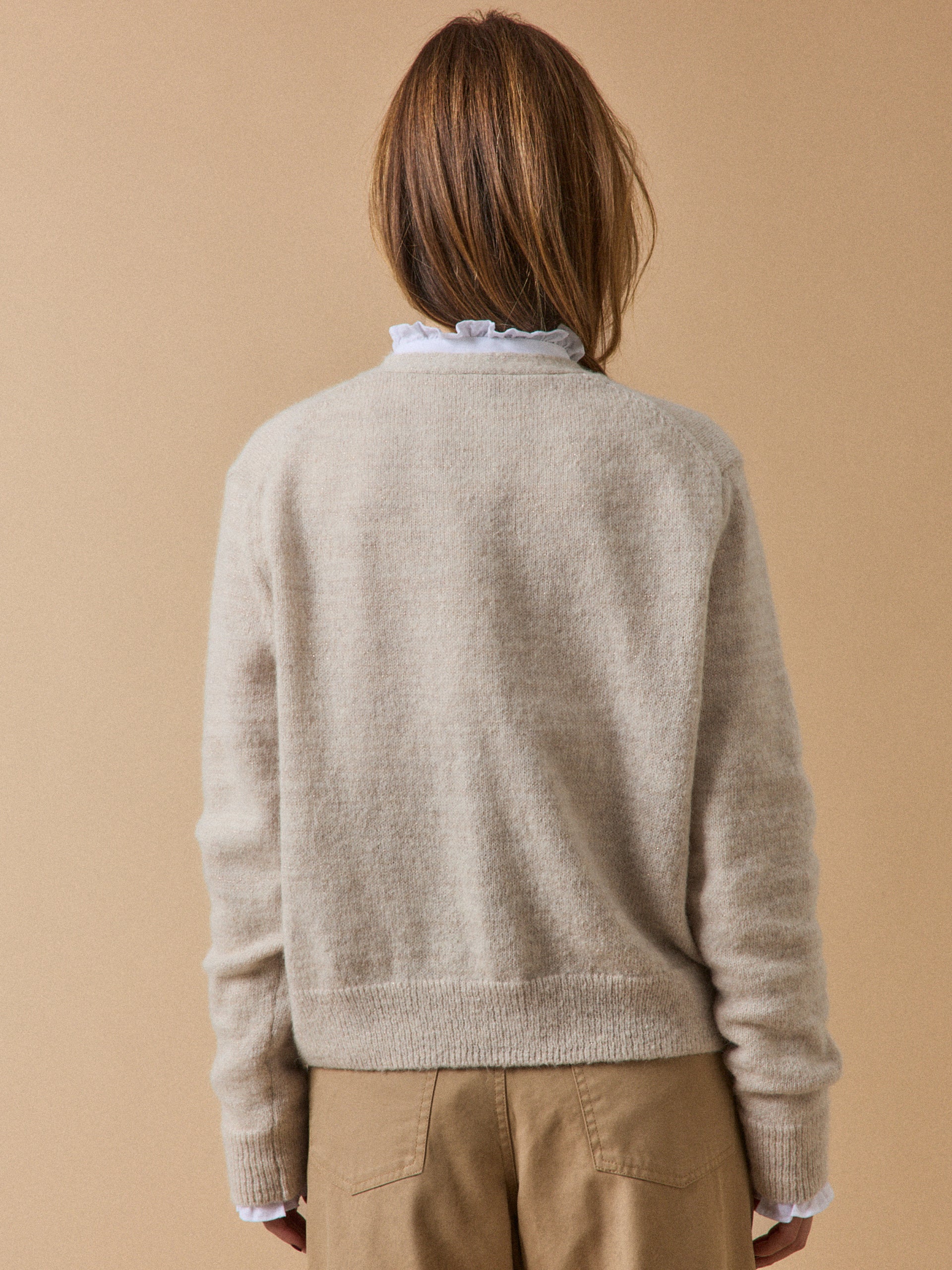 Women's iridescent cardigan knit with alpaca and wool