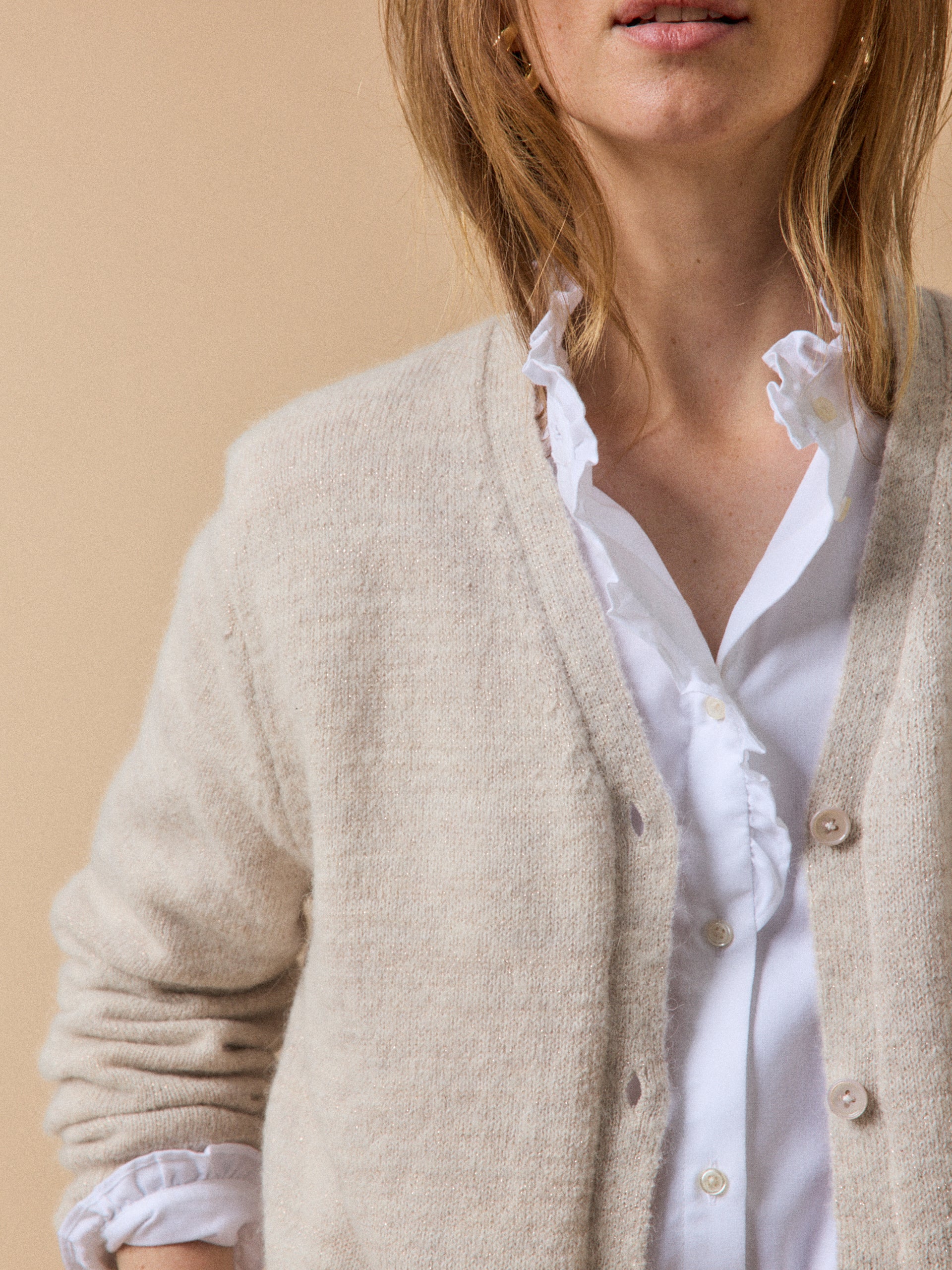 Women's iridescent cardigan knit with alpaca and wool