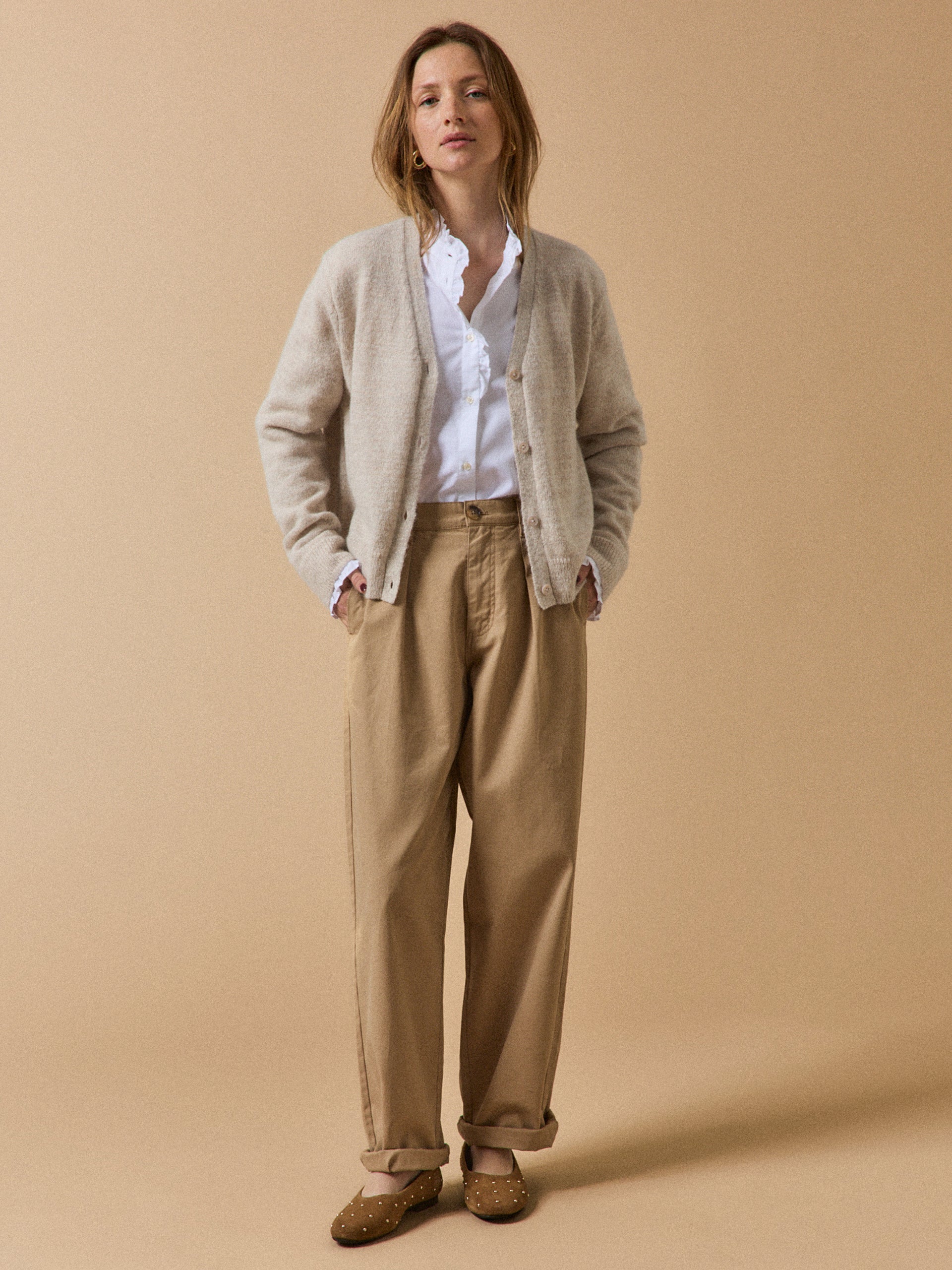 Women's iridescent cardigan knit with alpaca and wool