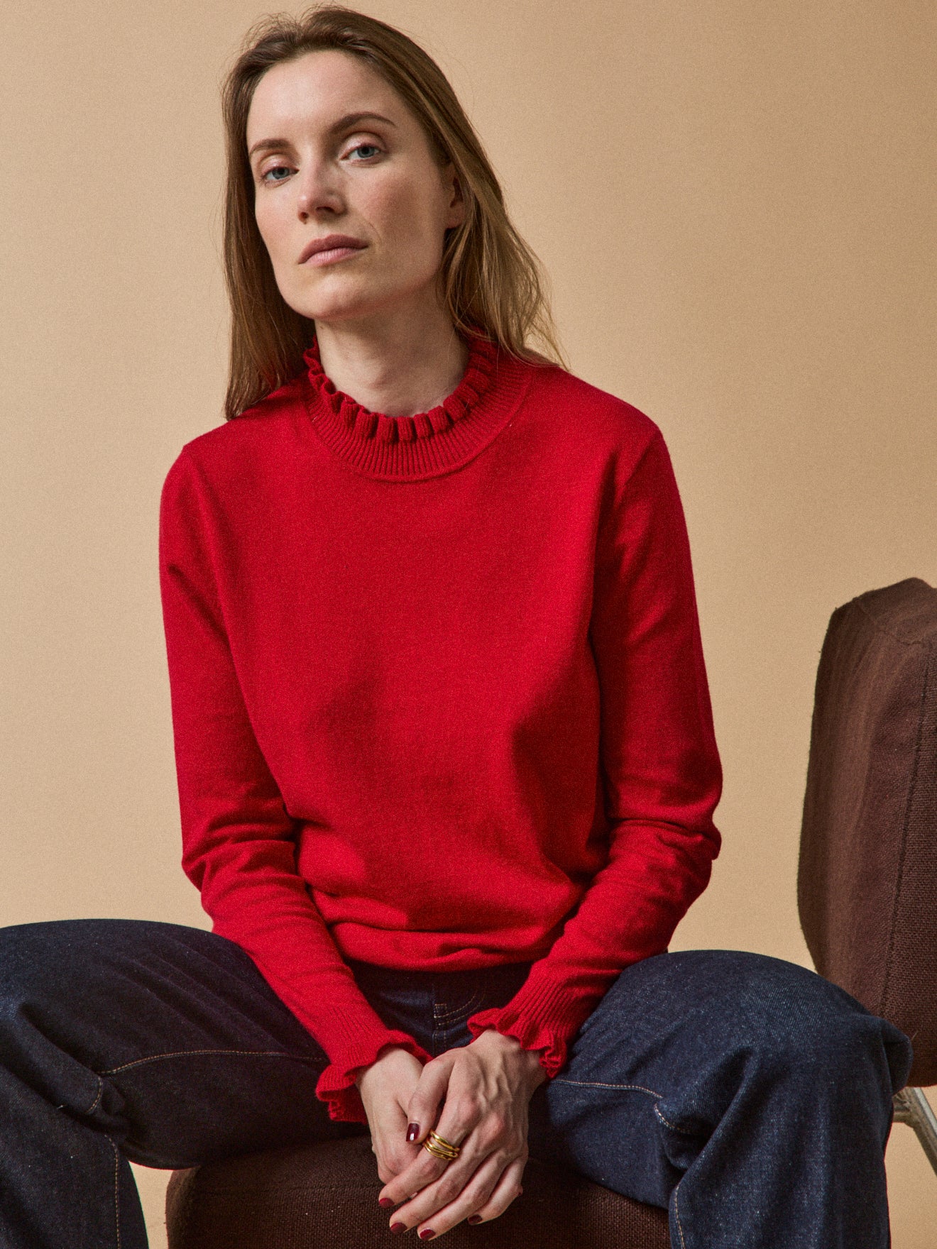 Pull volanté femme coton biologique et laine RWS*