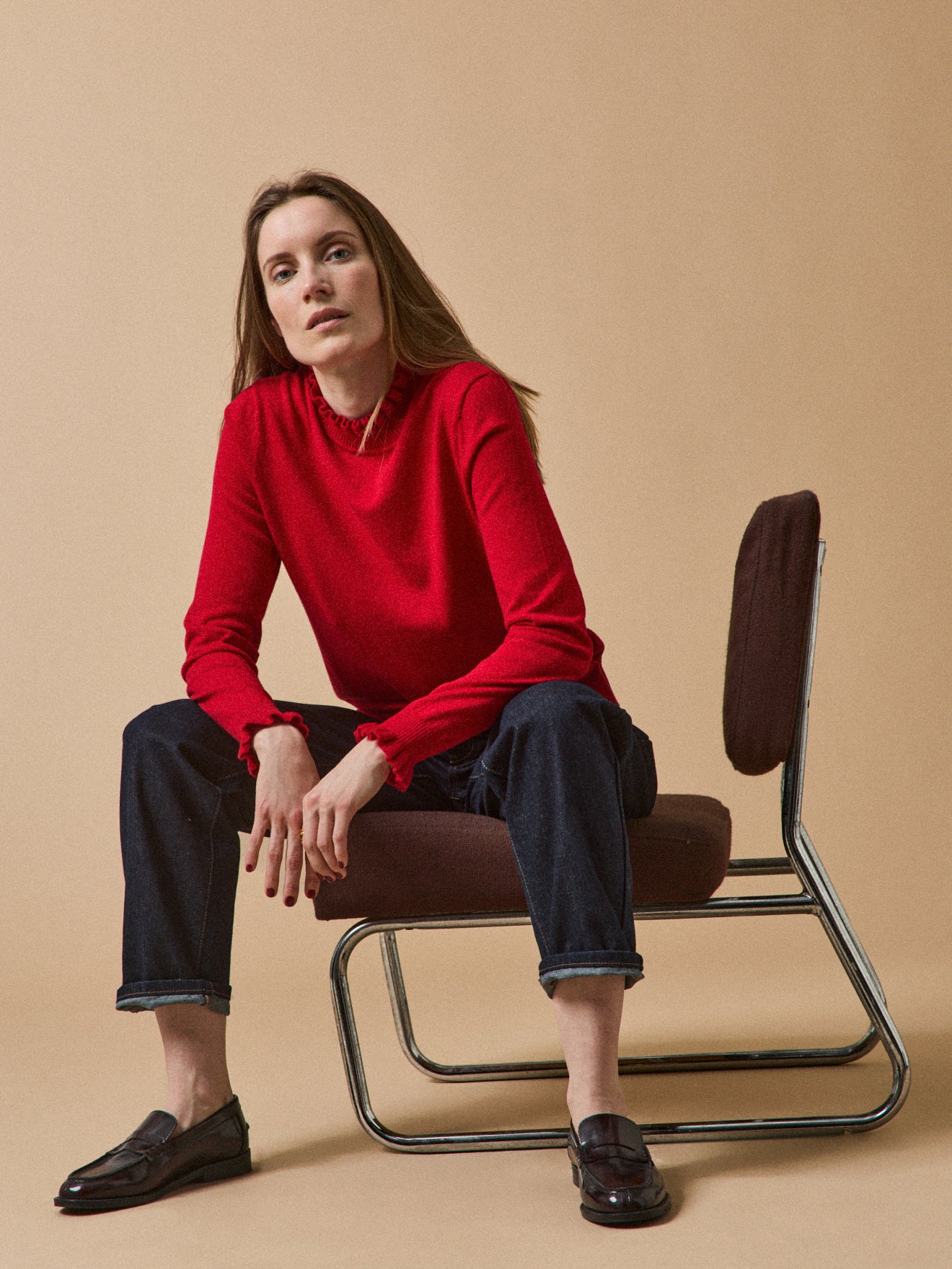 Pull volanté femme coton biologique et laine RWS*