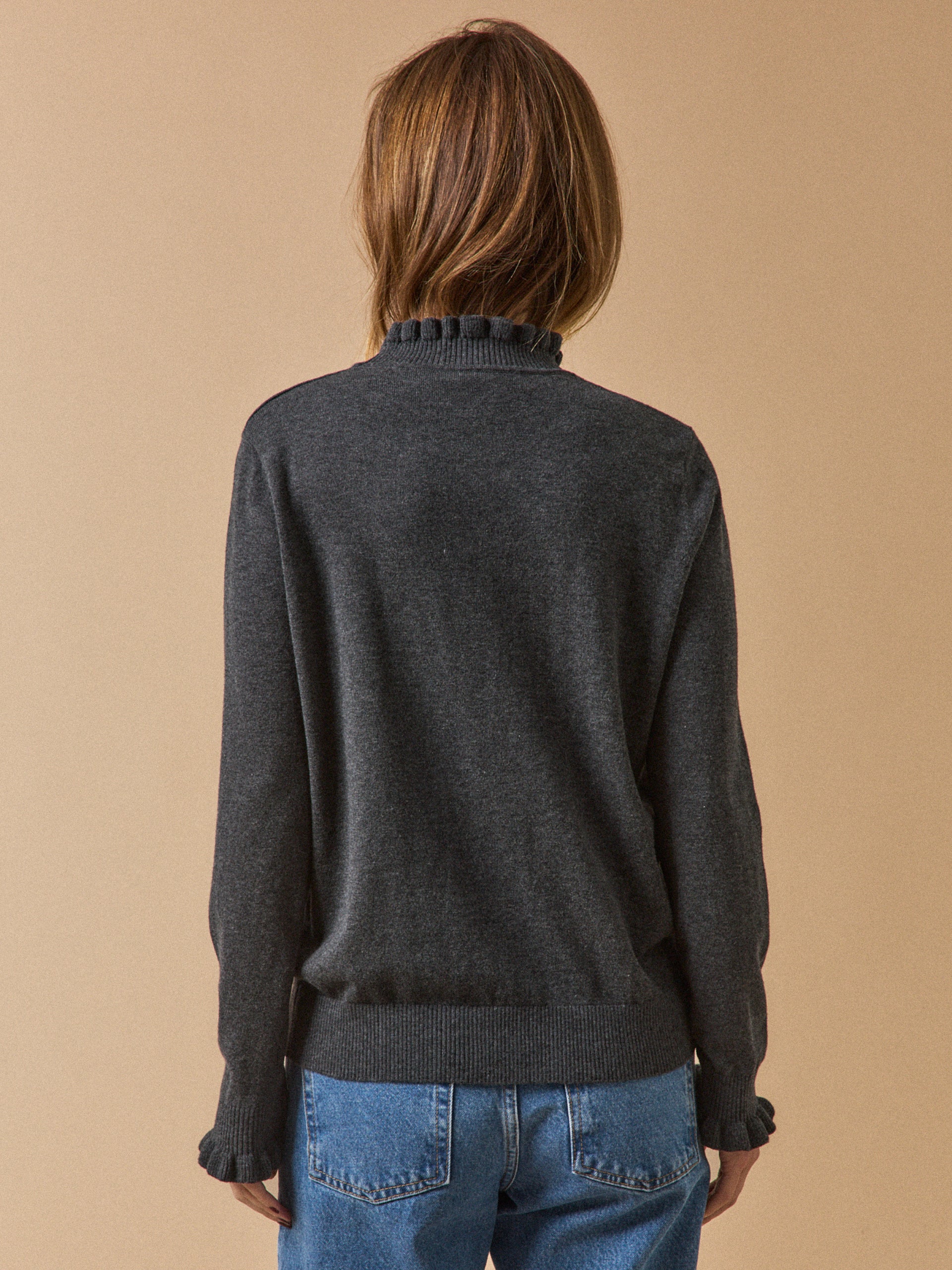 Pull volanté femme coton biologique et laine RWS*