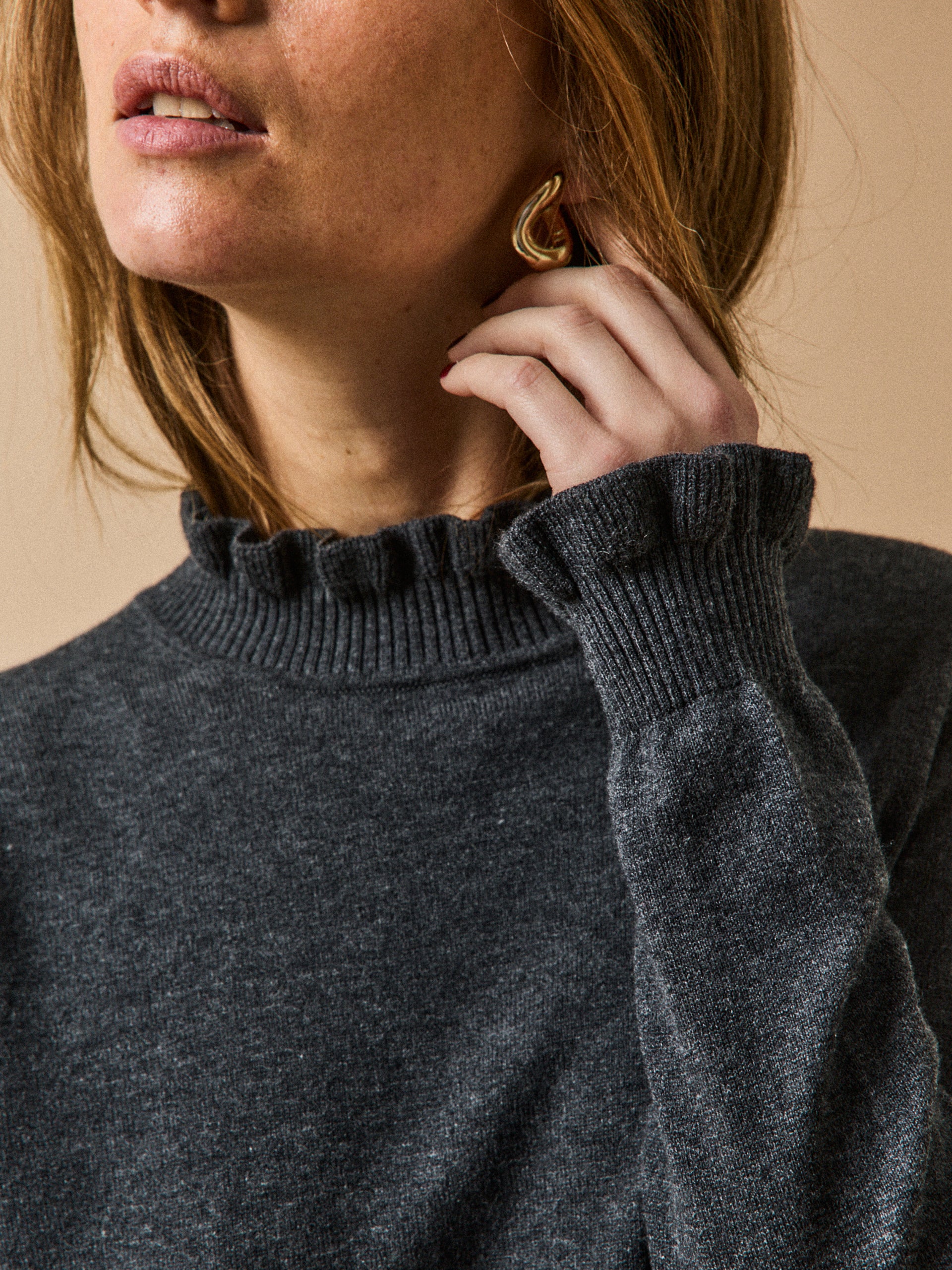 Pull volanté femme coton biologique et laine RWS*