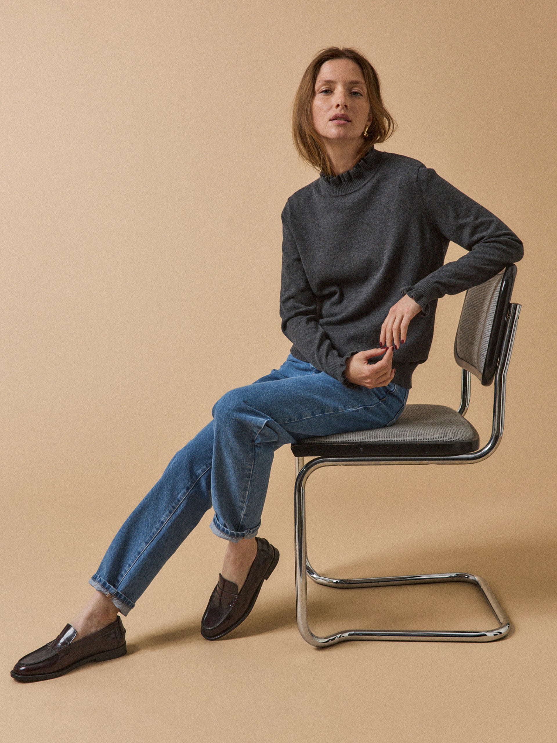 Pull volanté femme coton biologique et laine RWS*