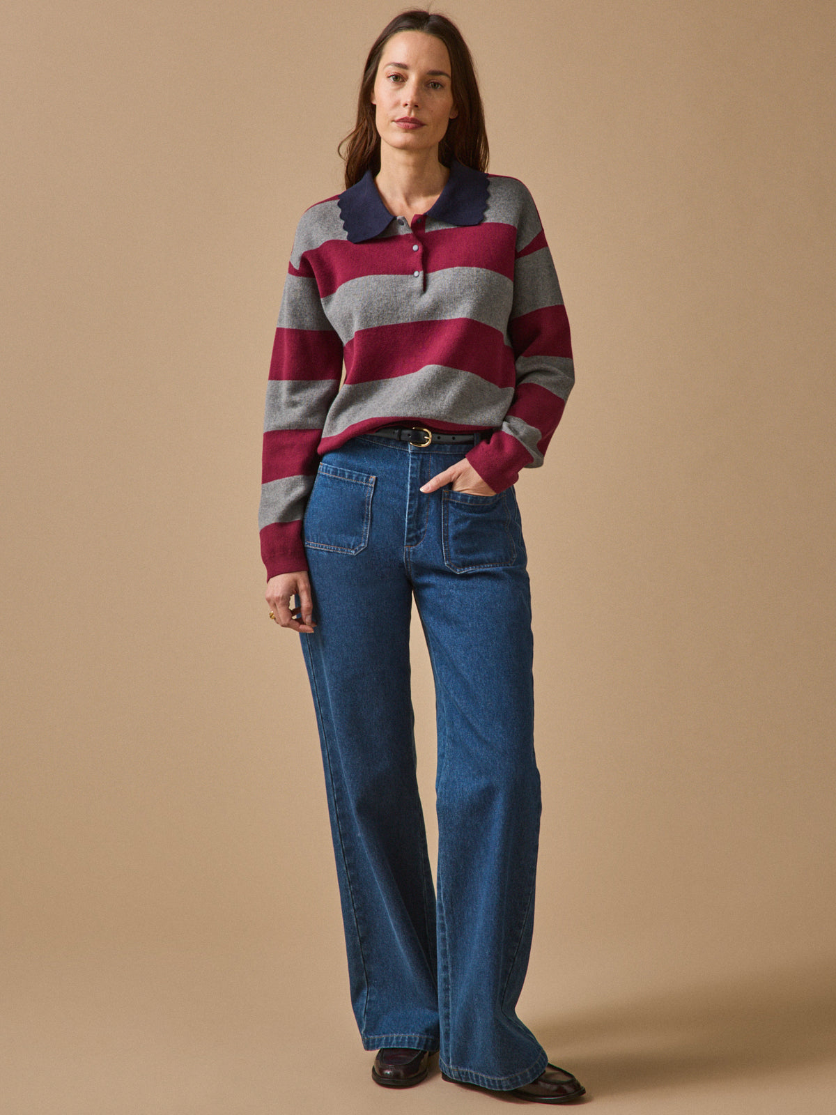 Women's organic cotton and cashmere polo-style sweater