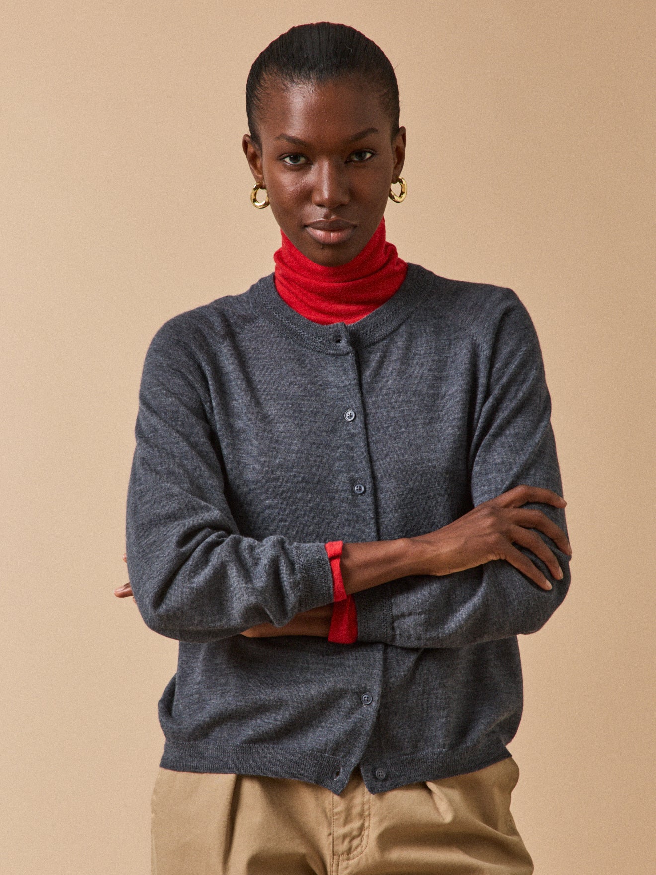 Women's button RWS* merino wool cardigan