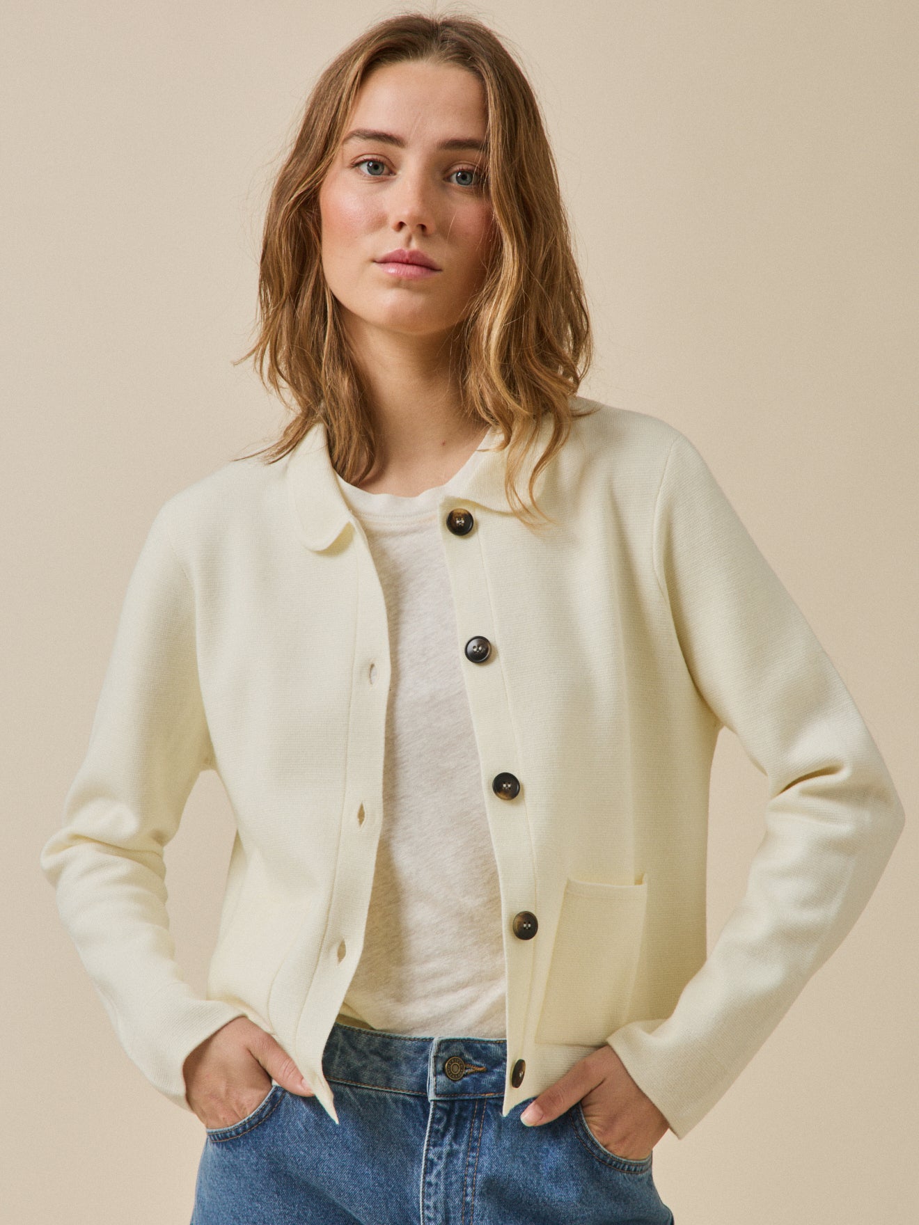 Women's Milano knit cardigan with shirt collar