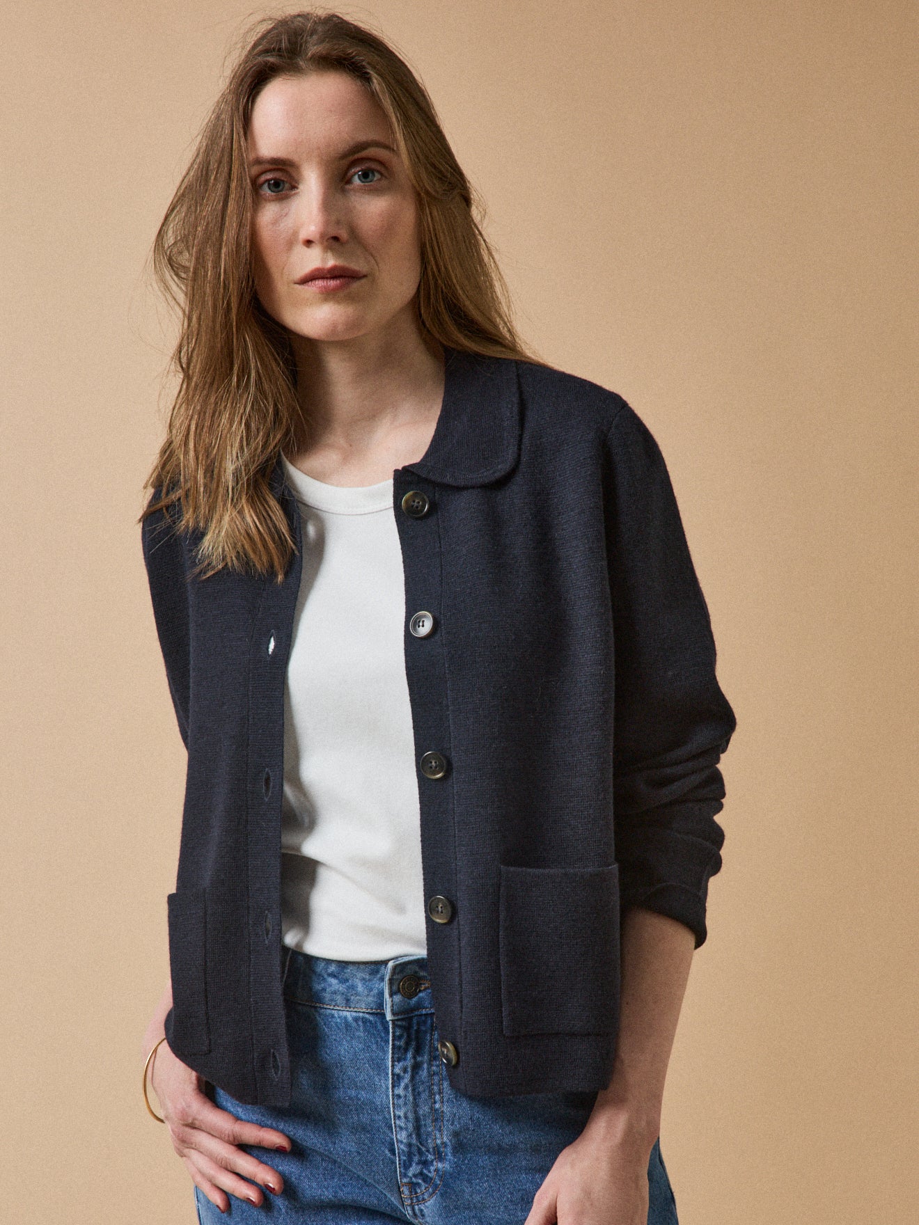 Gilet col chemise maille milano femme