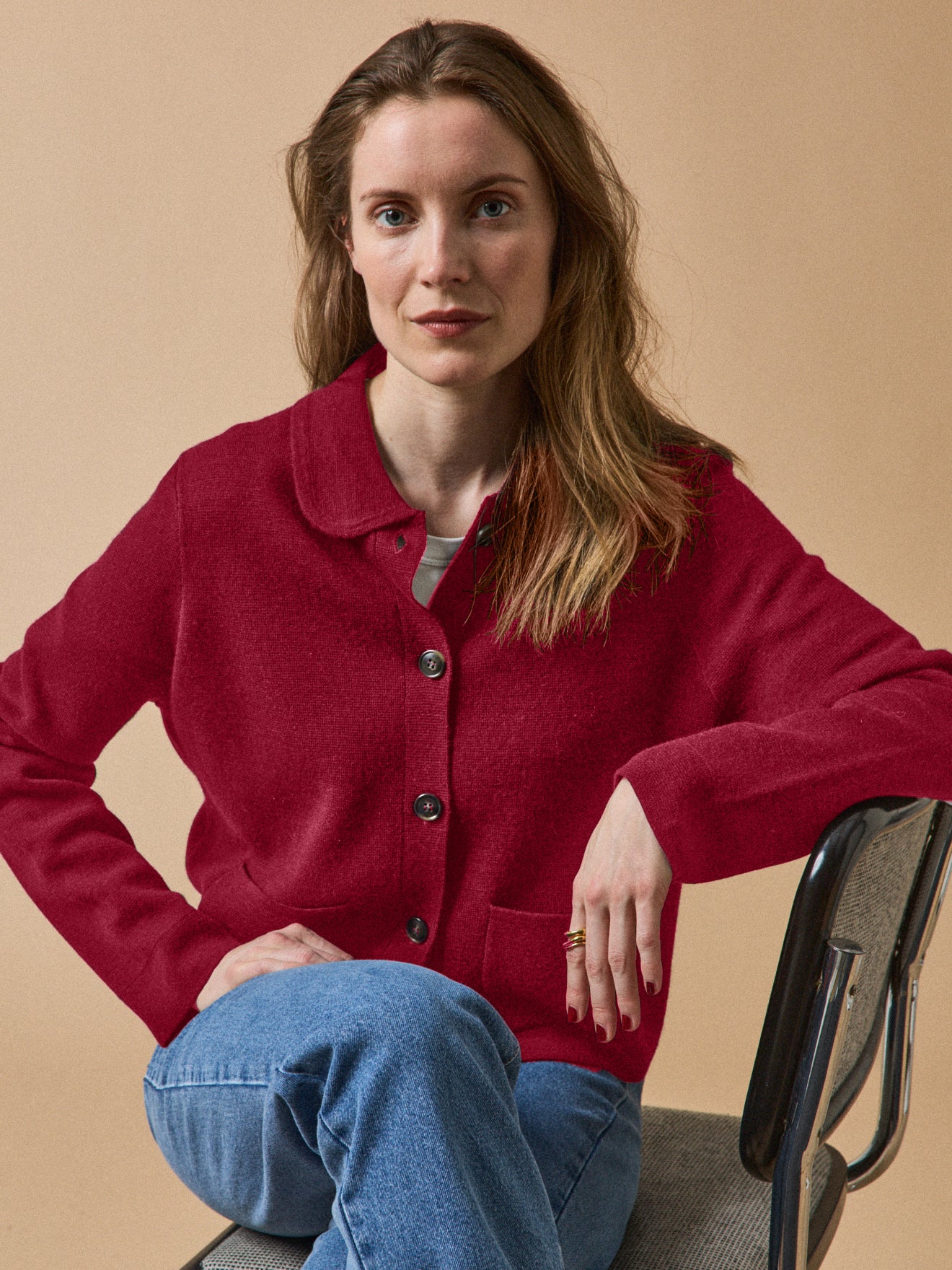 Women's Milano knit cardigan with shirt collar