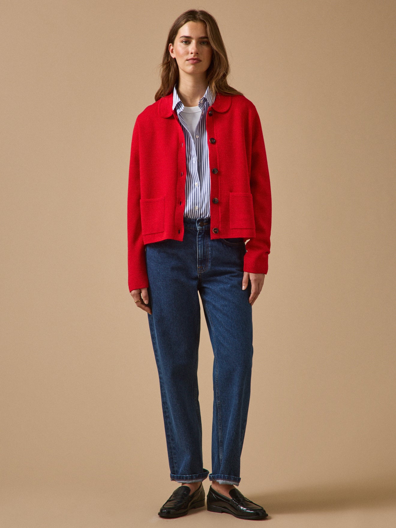Women's Milano knit cardigan with shirt collar
