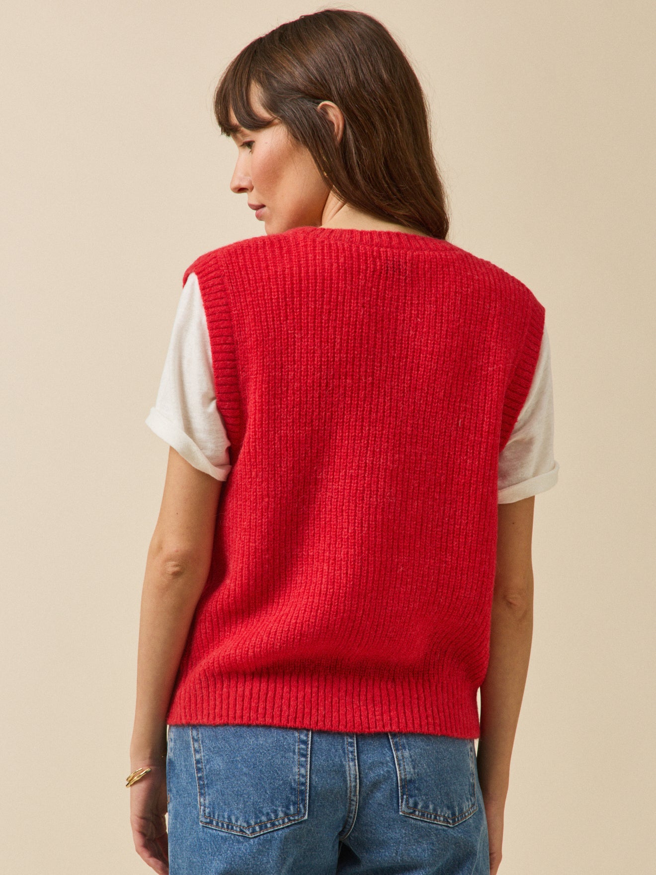 Women's sleeveless wool, alpaca and mohair cardigan