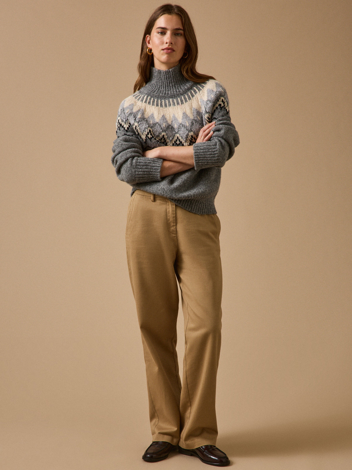 Women's RWS wool jacquard sweater with high neckline