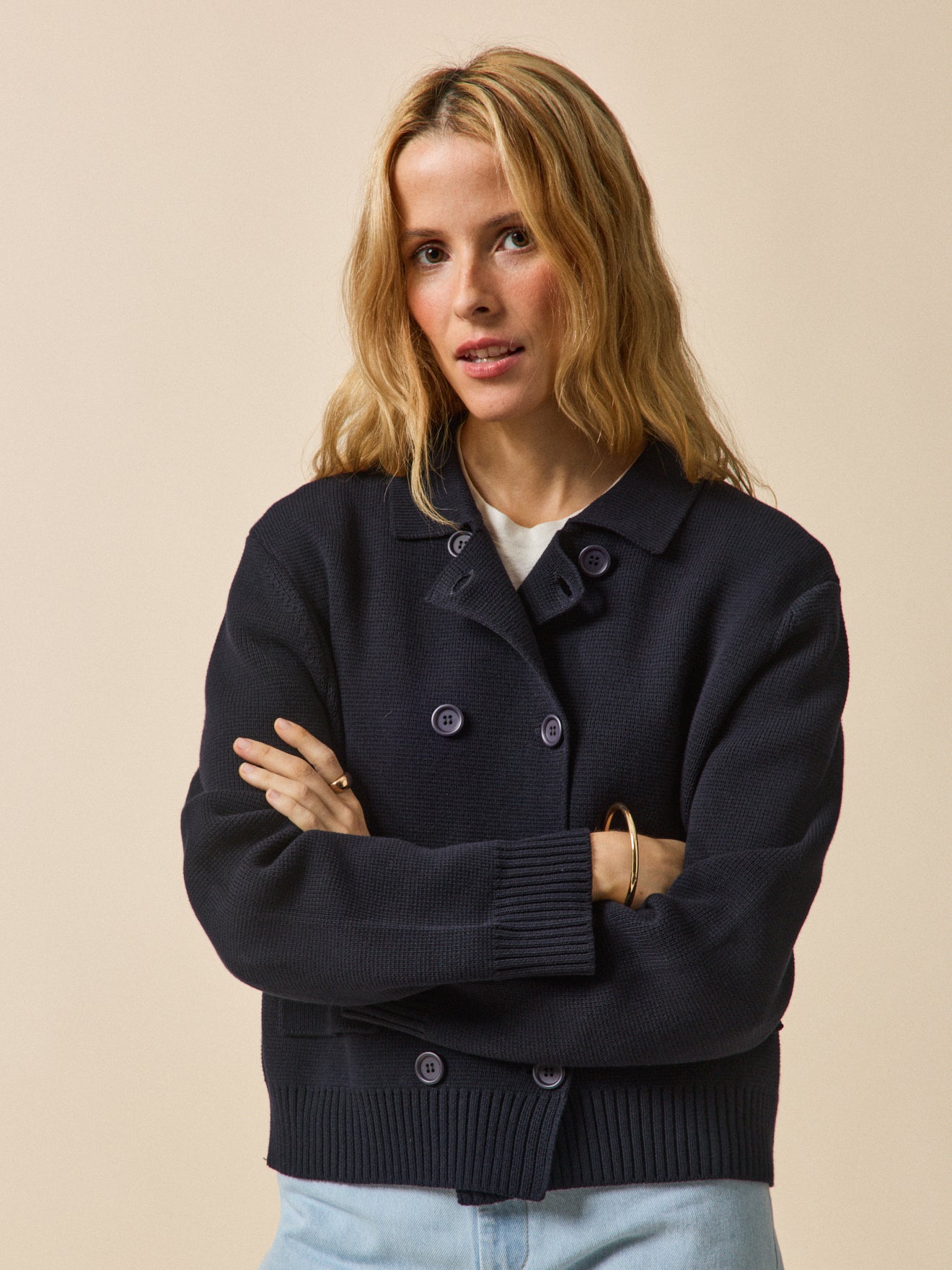 Women's organic cotton peacoat-style cardigan