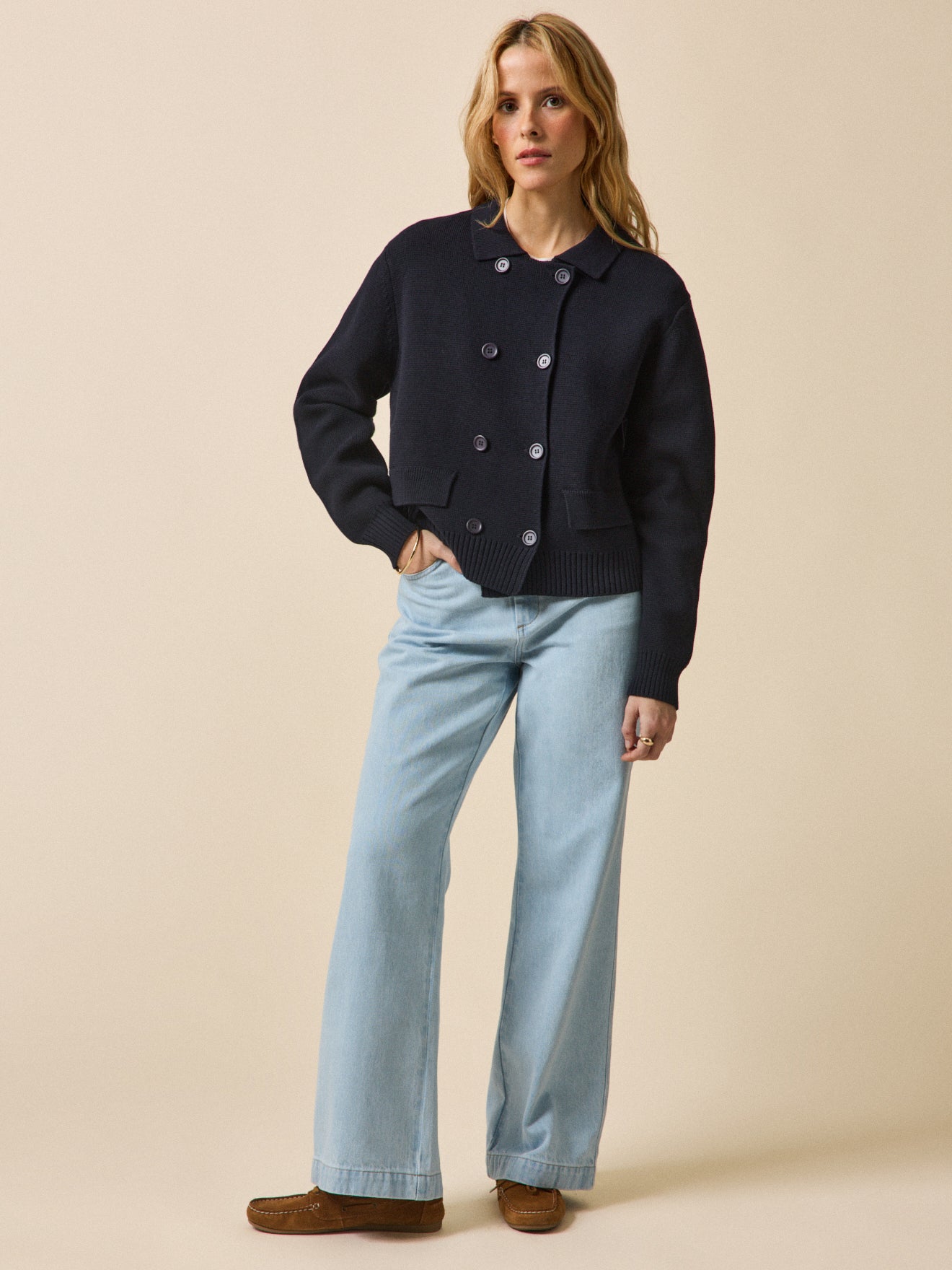 Women's organic cotton peacoat-style cardigan