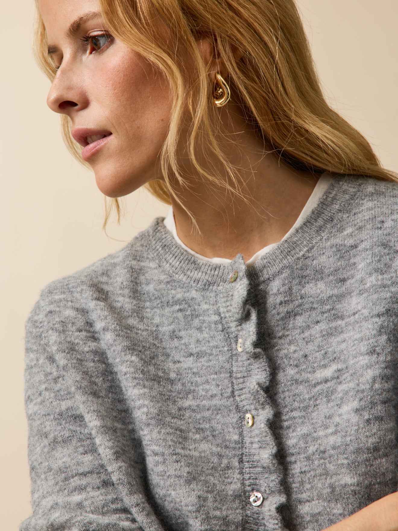 Women's ruffled wool and alpaca cardigan