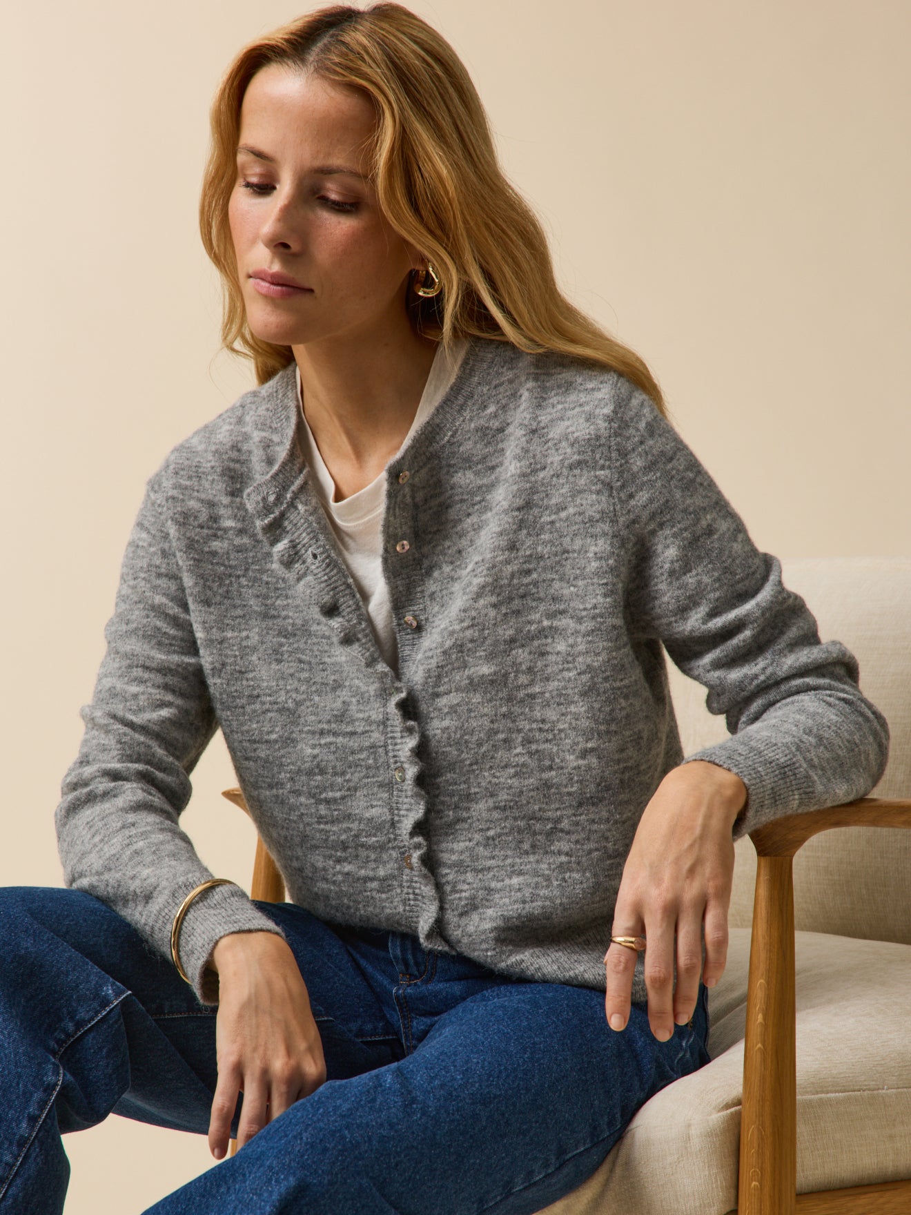 Women's ruffled wool and alpaca cardigan