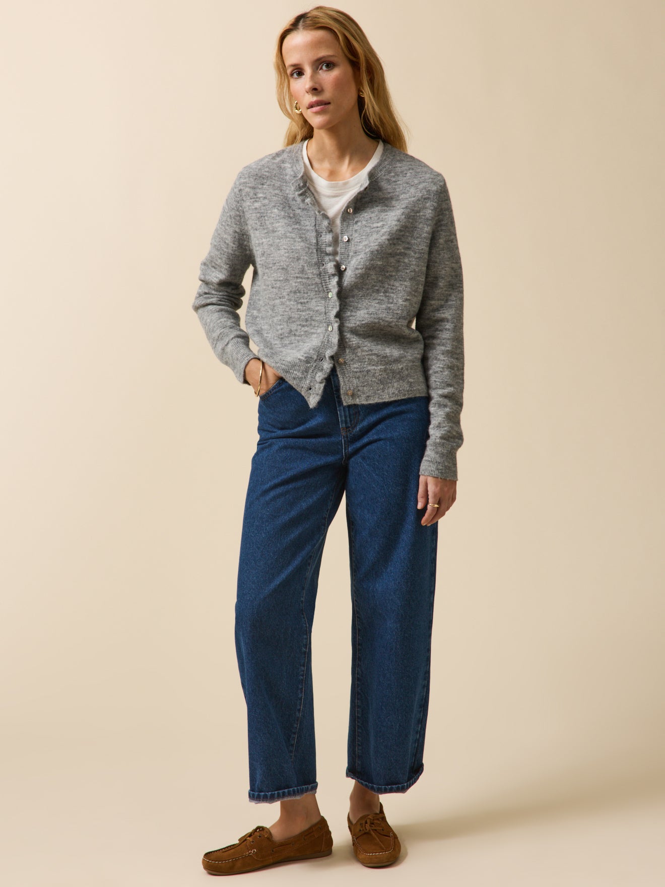 Women's ruffled wool and alpaca cardigan