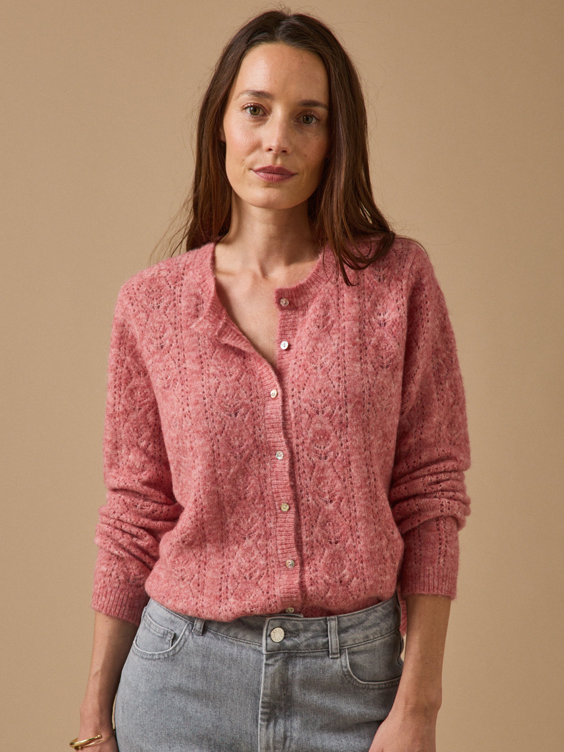 Women's pointelle knit cardigan