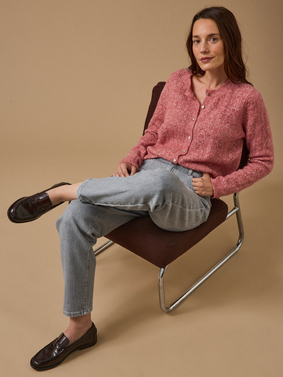 Women's pointelle knit cardigan