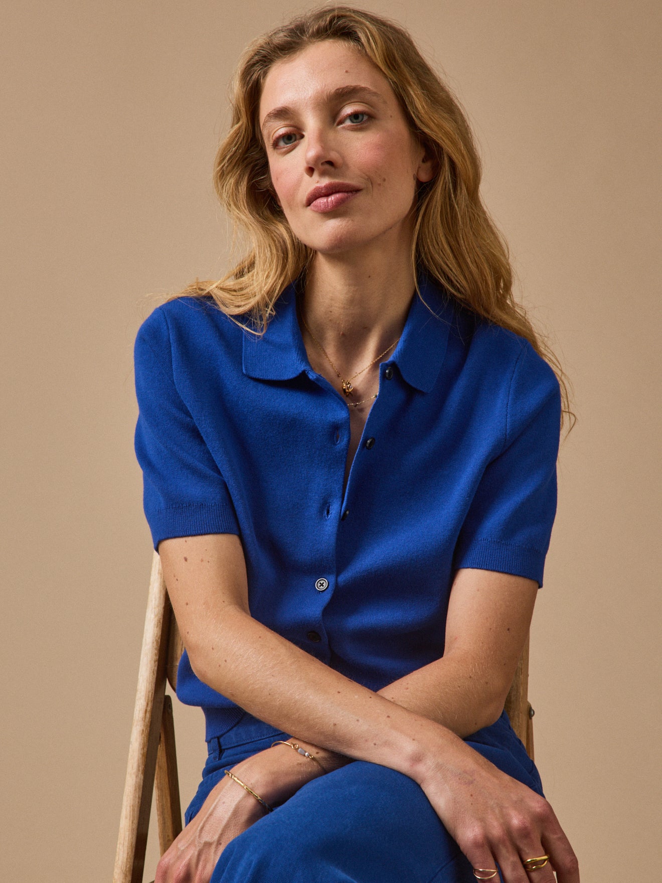 Women's organic cotton cardigan with polo shirt collar