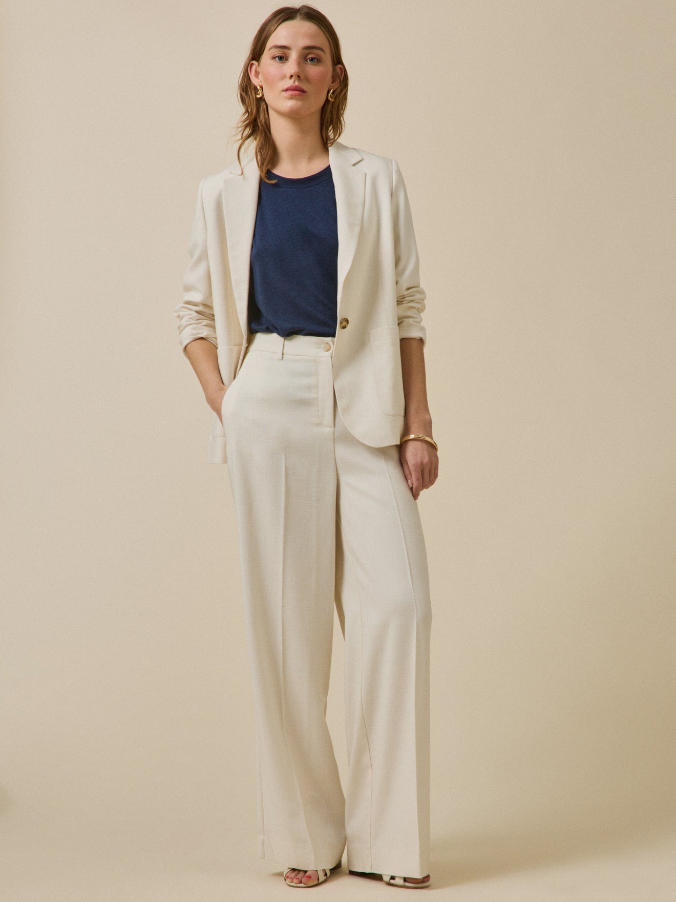 Pantalon extra large tissu natté femme Ava