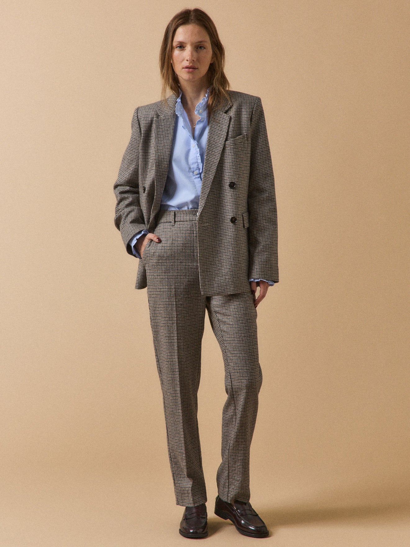 Pantalon cigarette lainage mini carreaux femme Léa