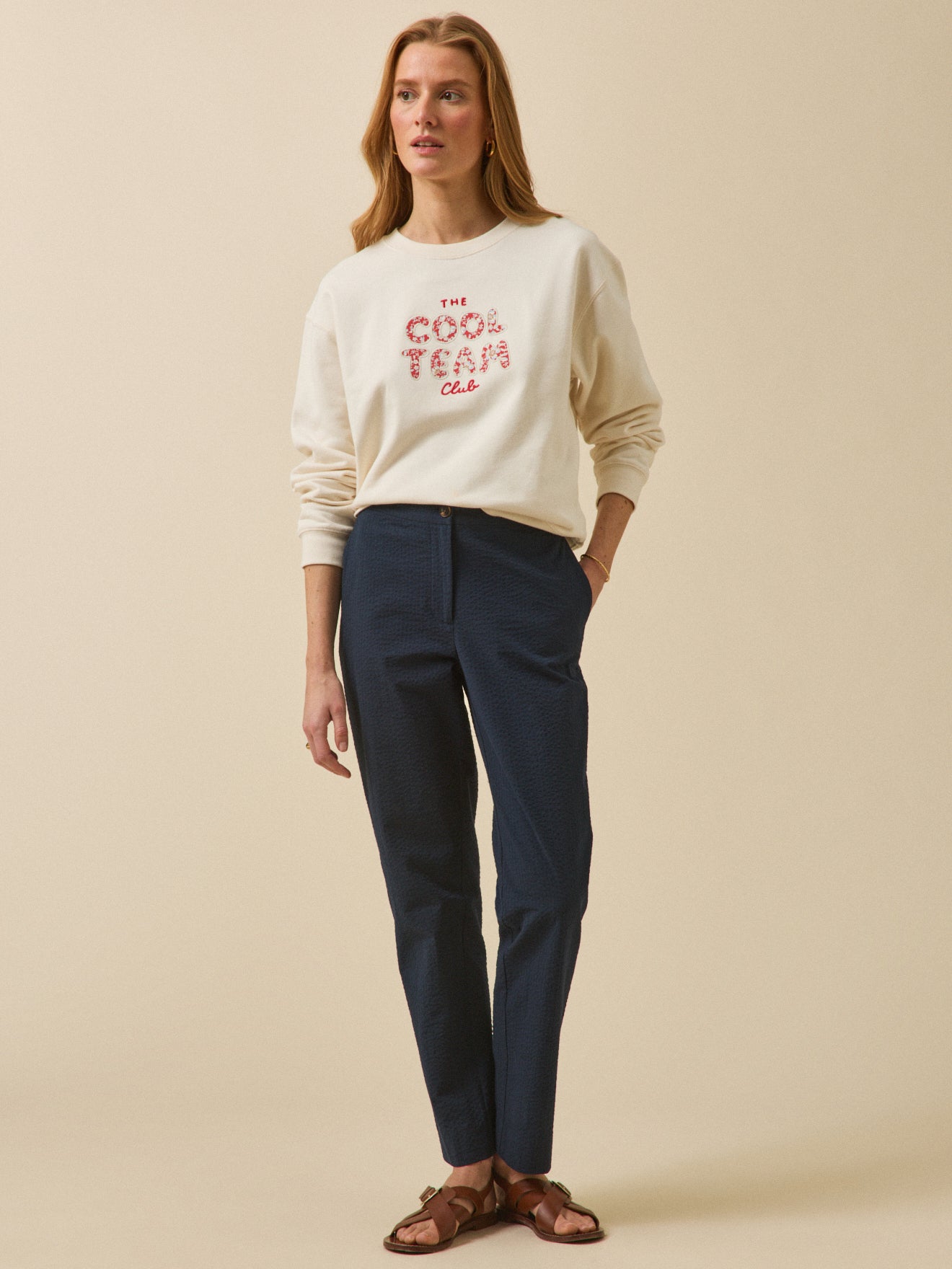 Women's Julie seersucker cigarette trousers
