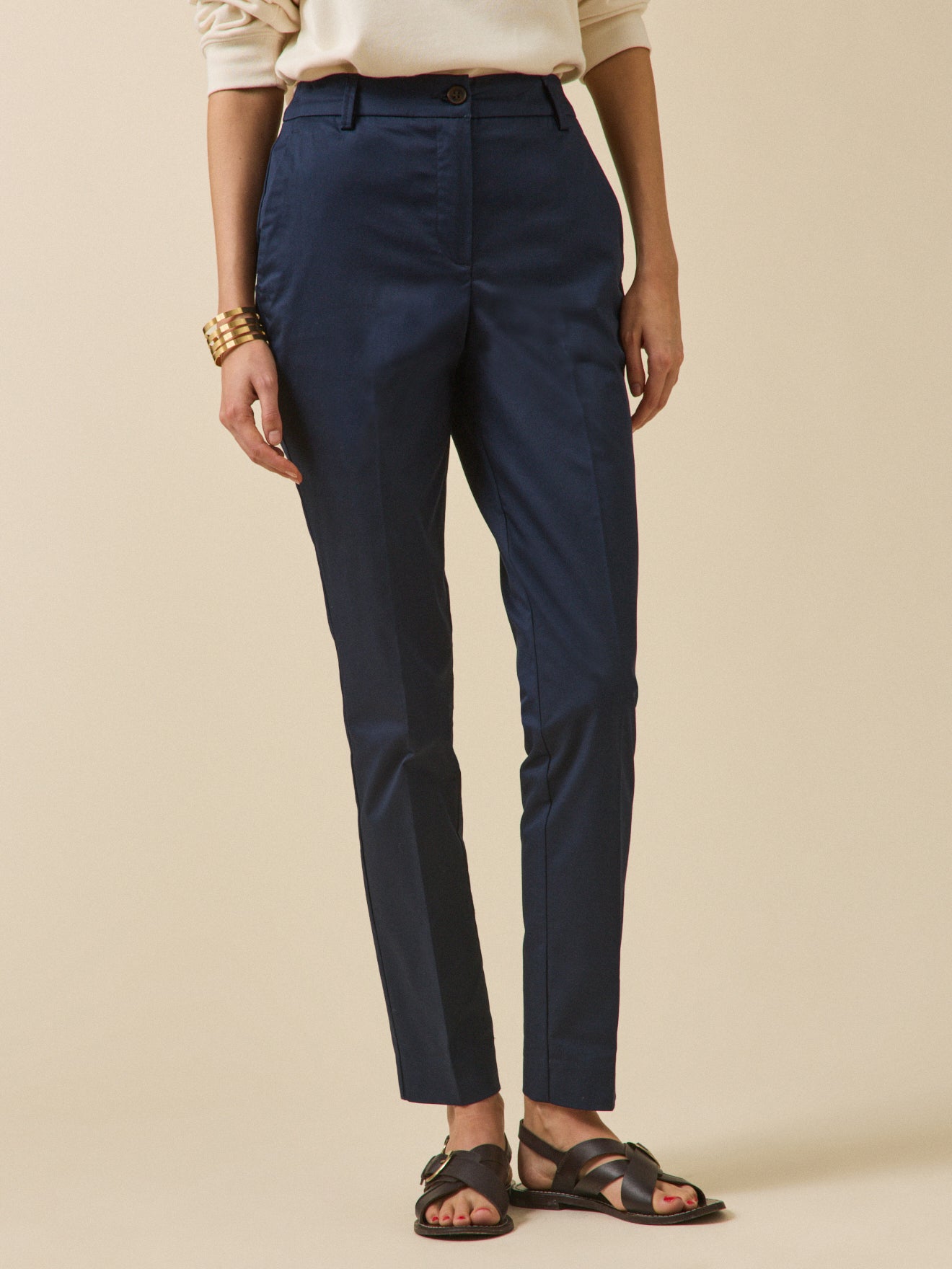 Pantalon cigarette satin de coton femme Eve