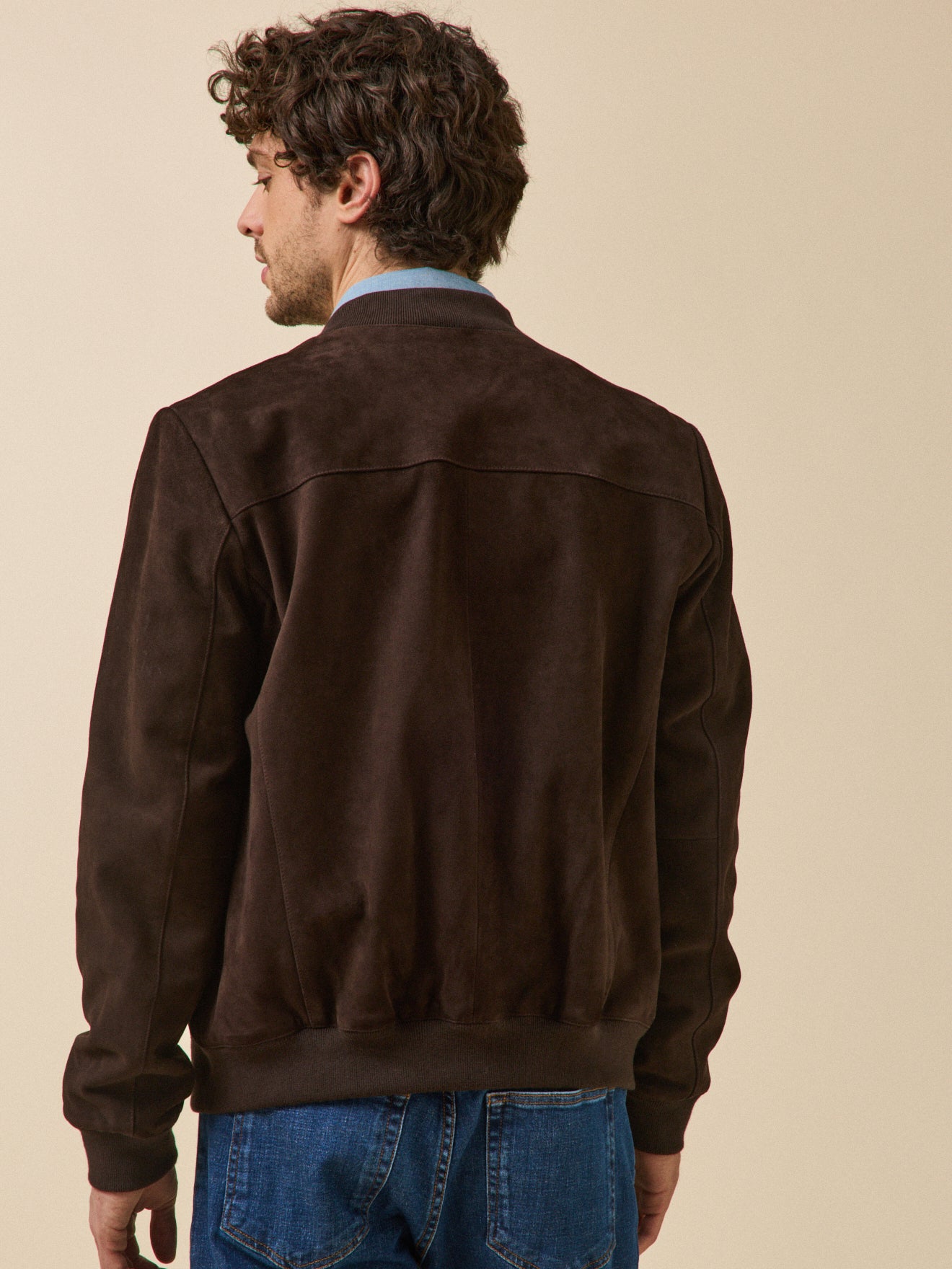 Men's zip goatskin suede jacket