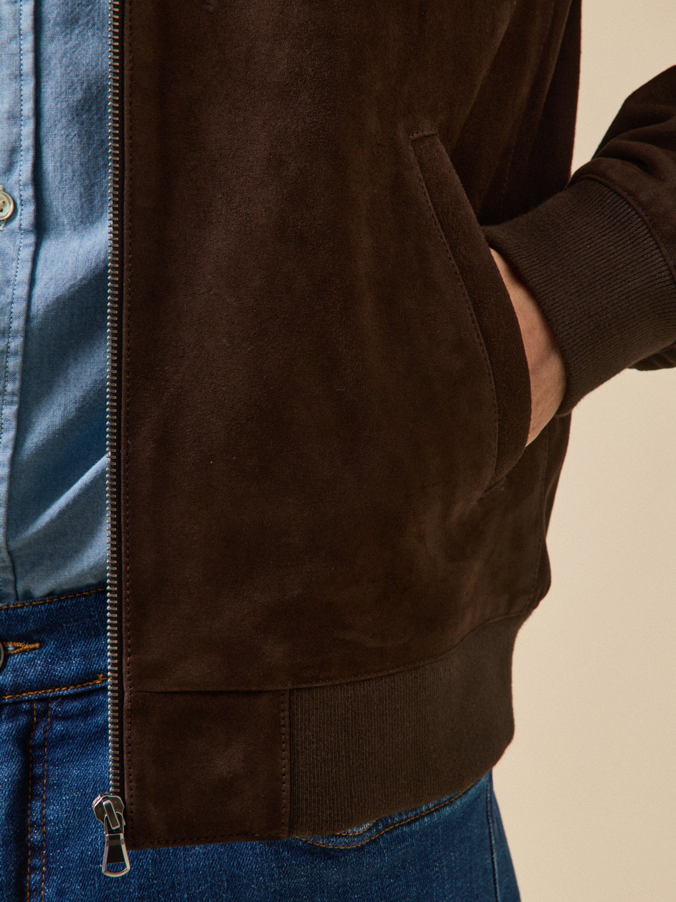 Men's zip goatskin suede jacket