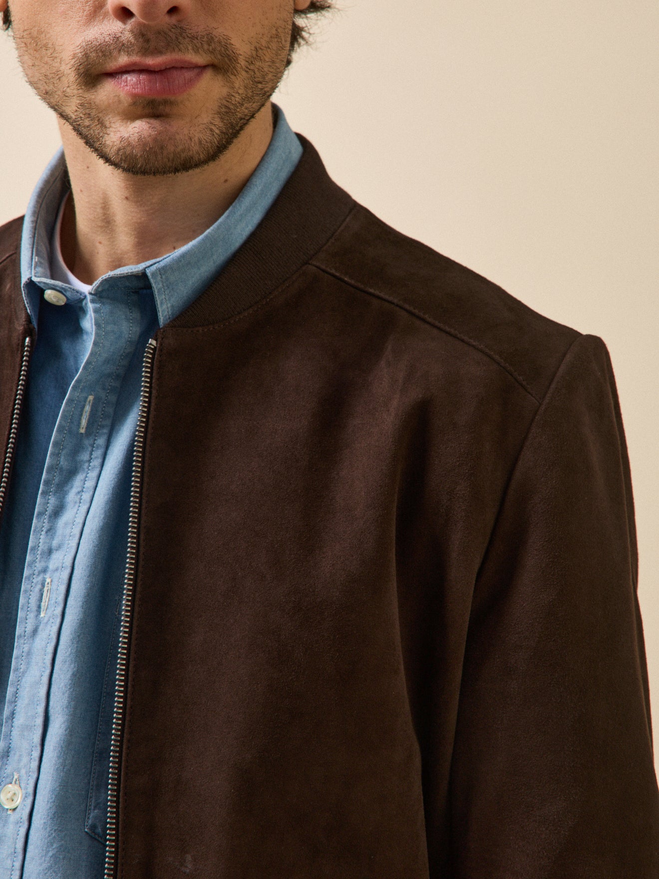 Men's zip goatskin suede jacket