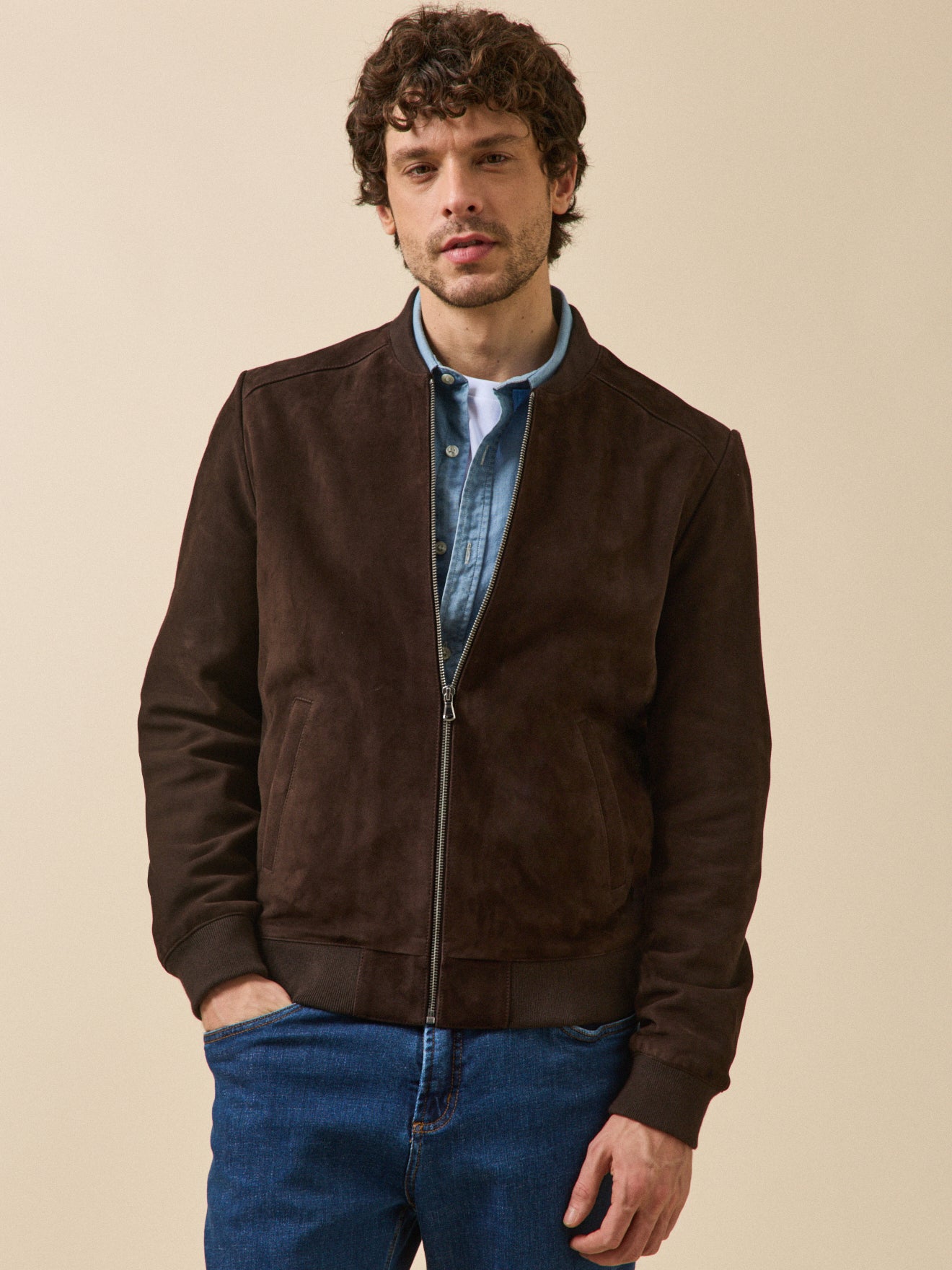 Blouson zippé velours de chèvre homme