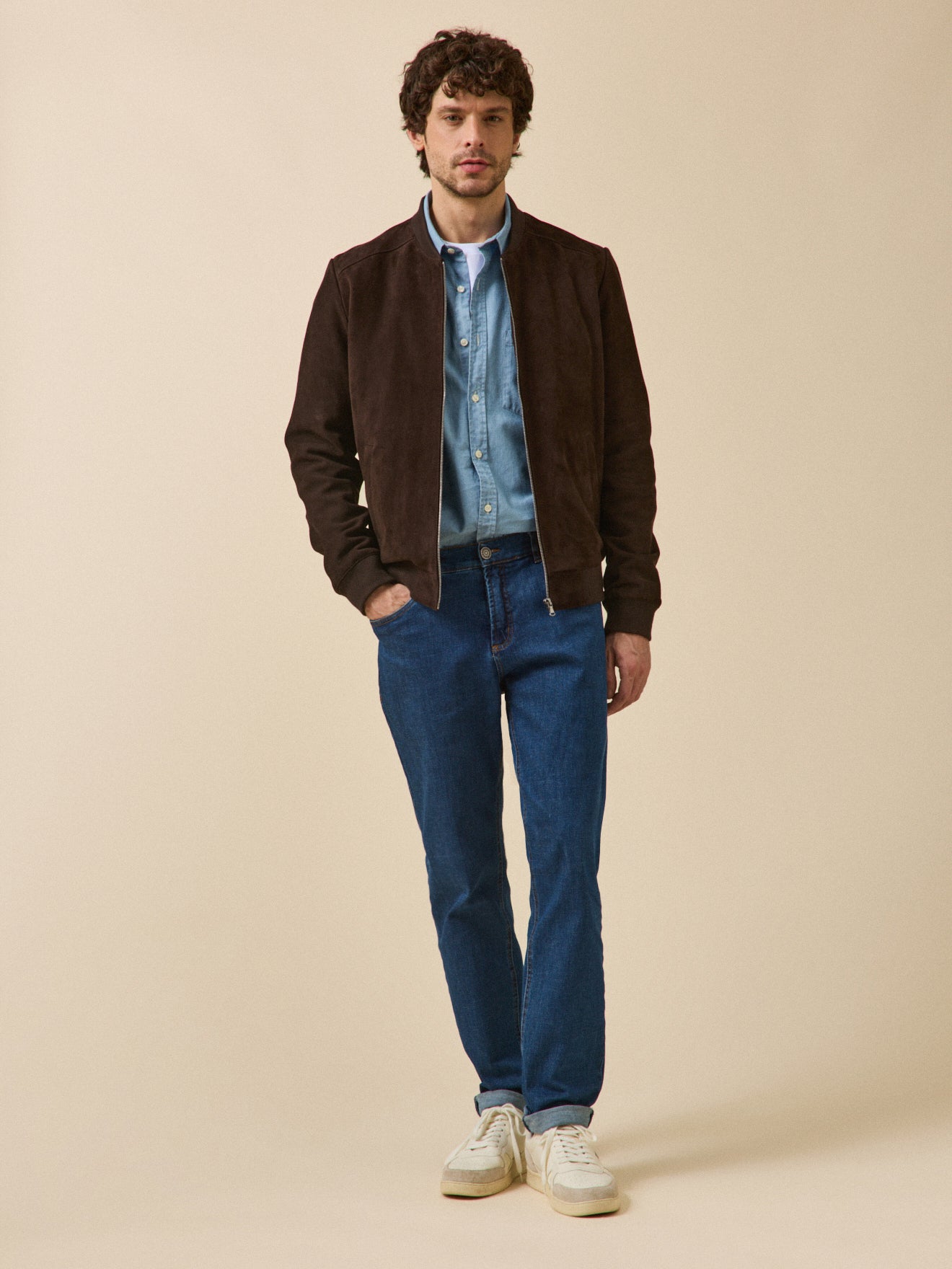 Men's zip goatskin suede jacket