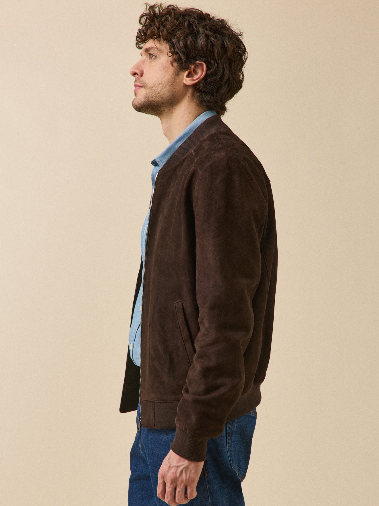 Men's zip goatskin suede jacket