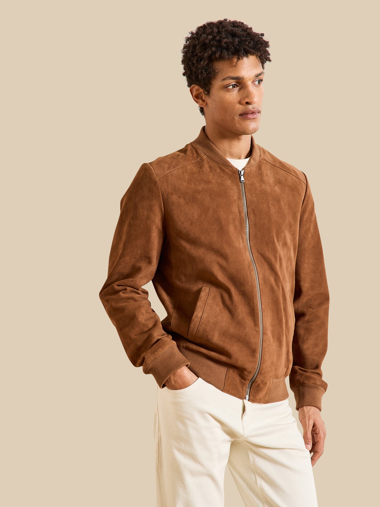 Blouson zippé cuir velours homme