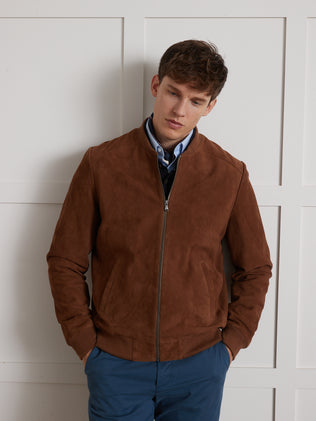 Men's zip goatskin suede jacket