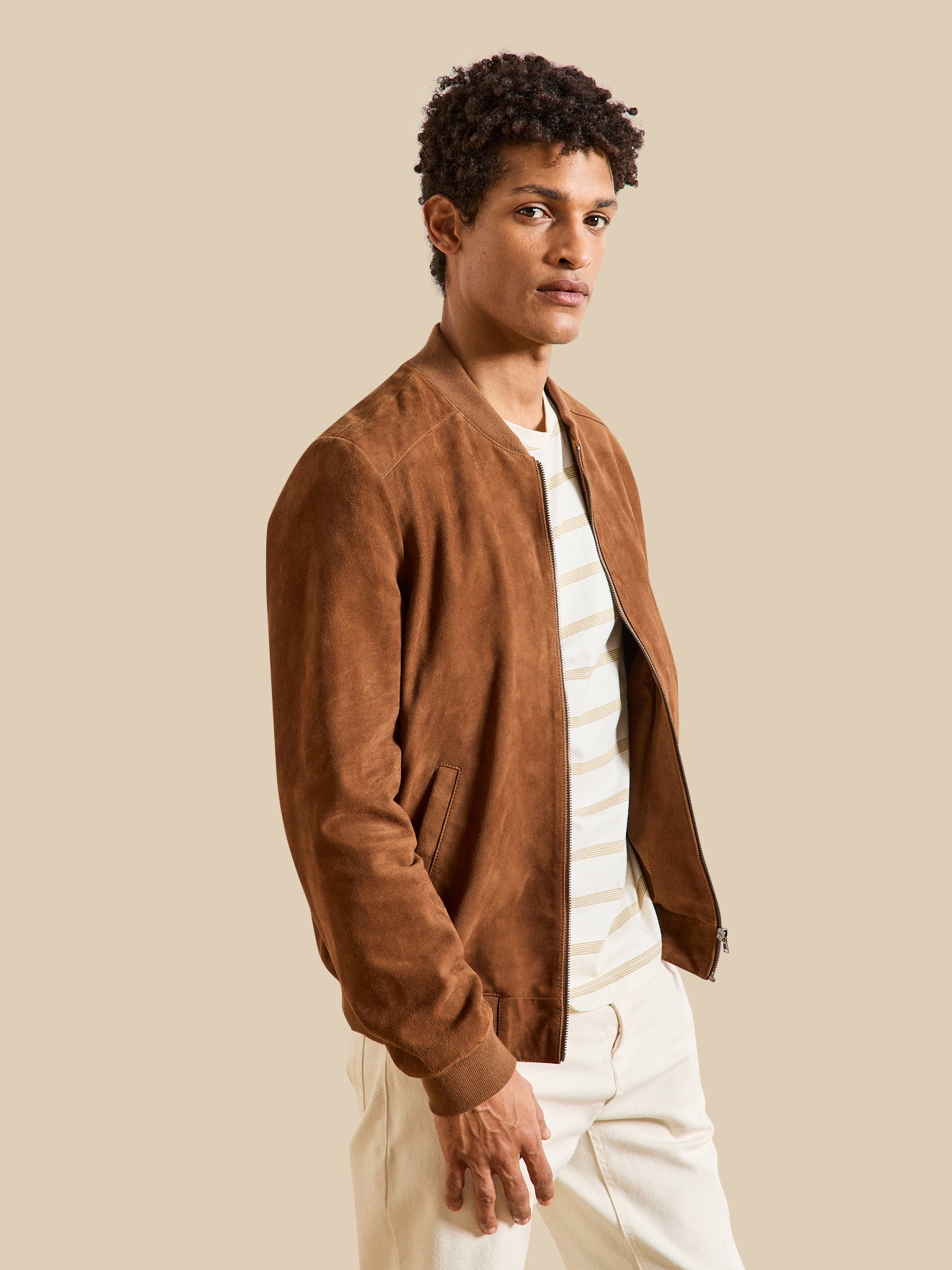 Blouson zippé cuir velours homme