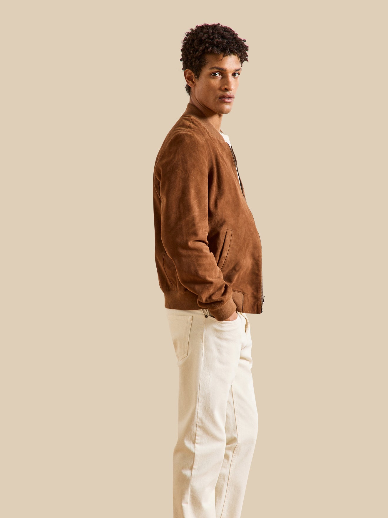 Blouson zippé cuir velours homme