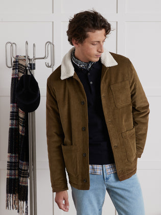 Men's corduroy utility jacket with sherpa collar