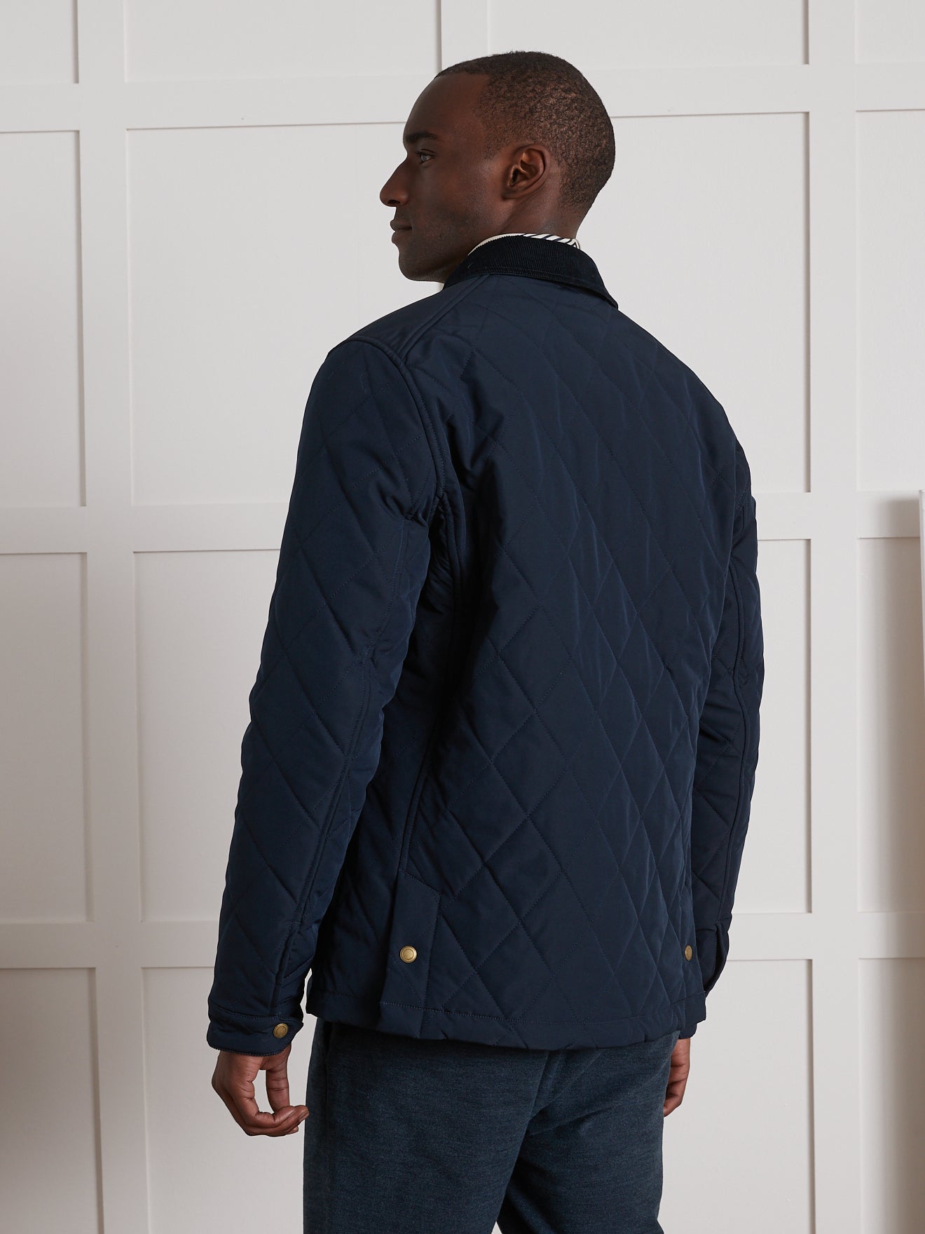 Men's quilted jacket with corduroy collar