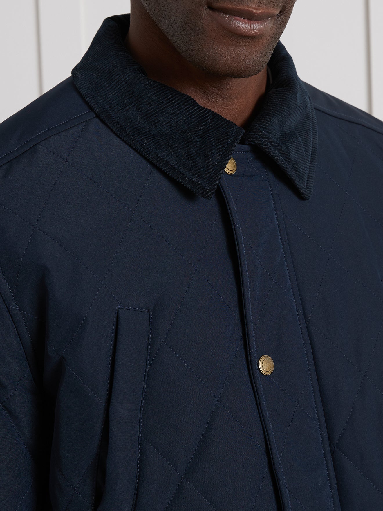 Men's quilted jacket with corduroy collar