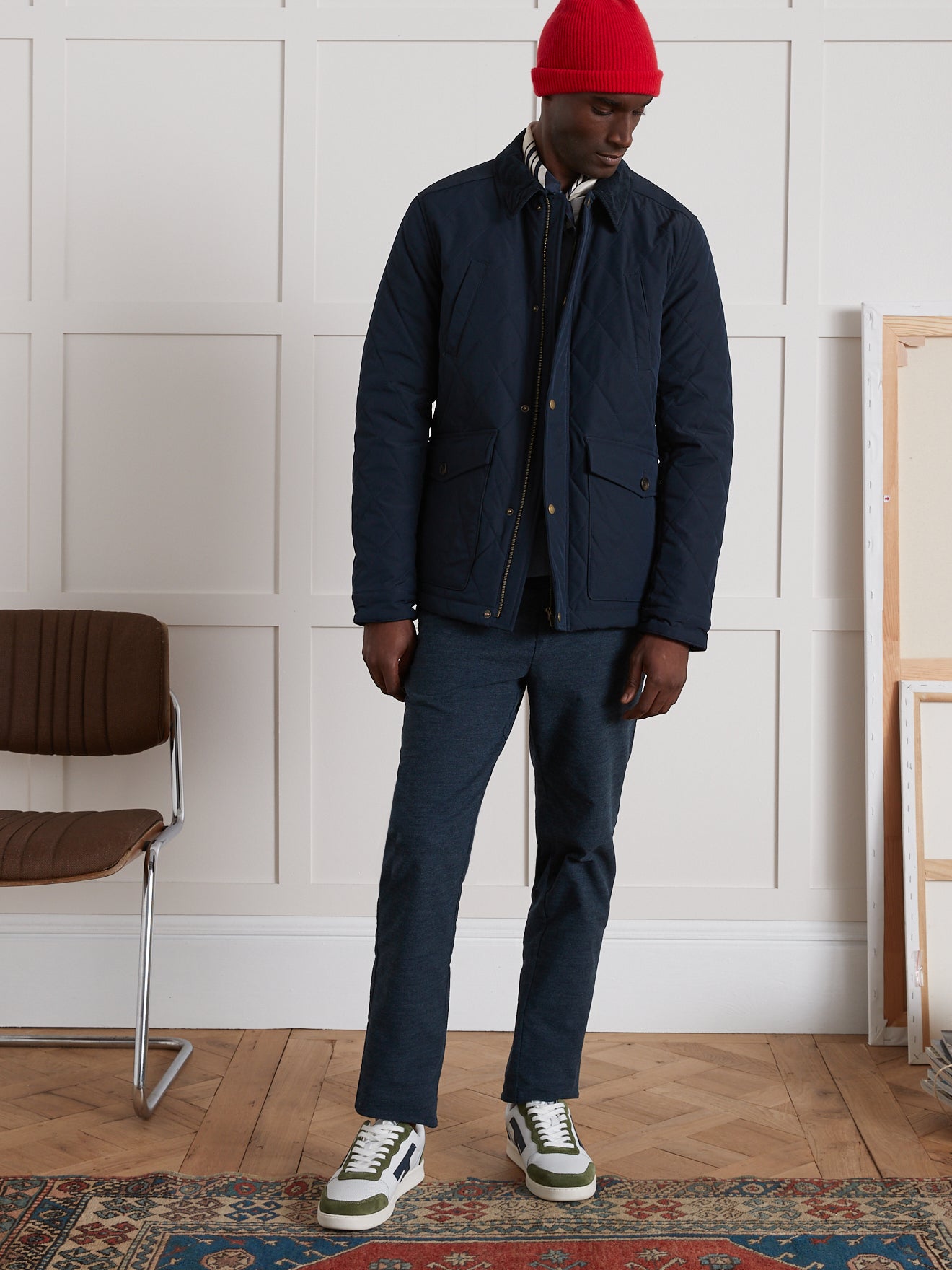 Men's quilted jacket with corduroy collar