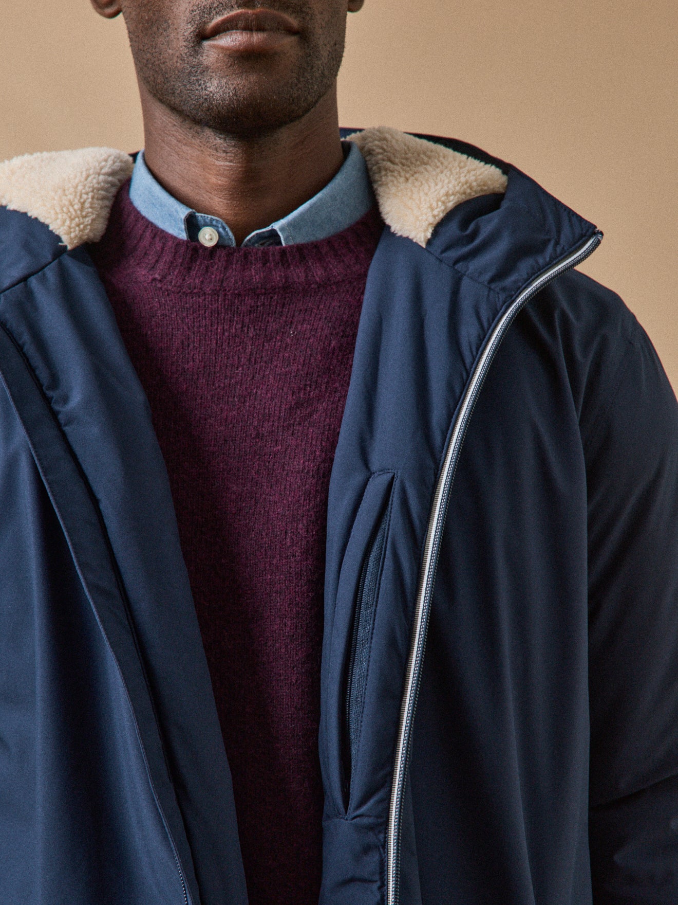 Man's long waterproof parka