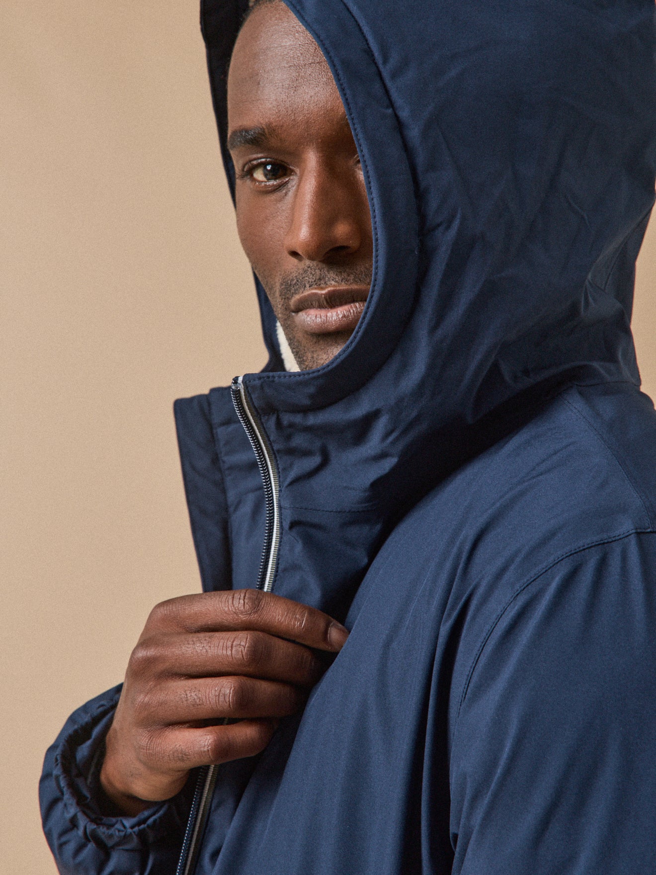 Man's long waterproof parka