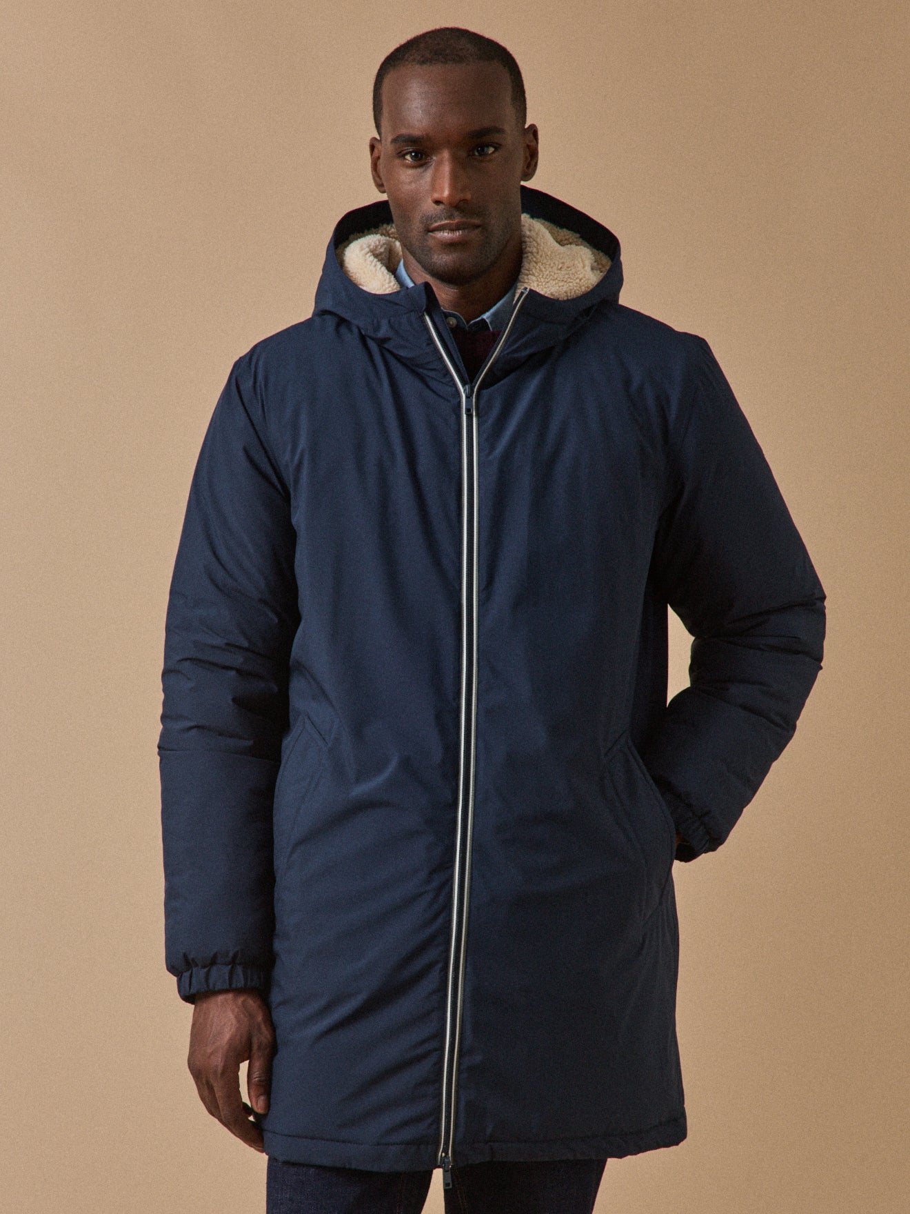 Man's long waterproof parka