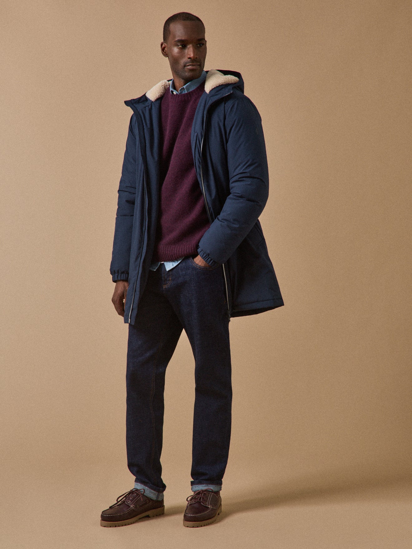 Man's long waterproof parka